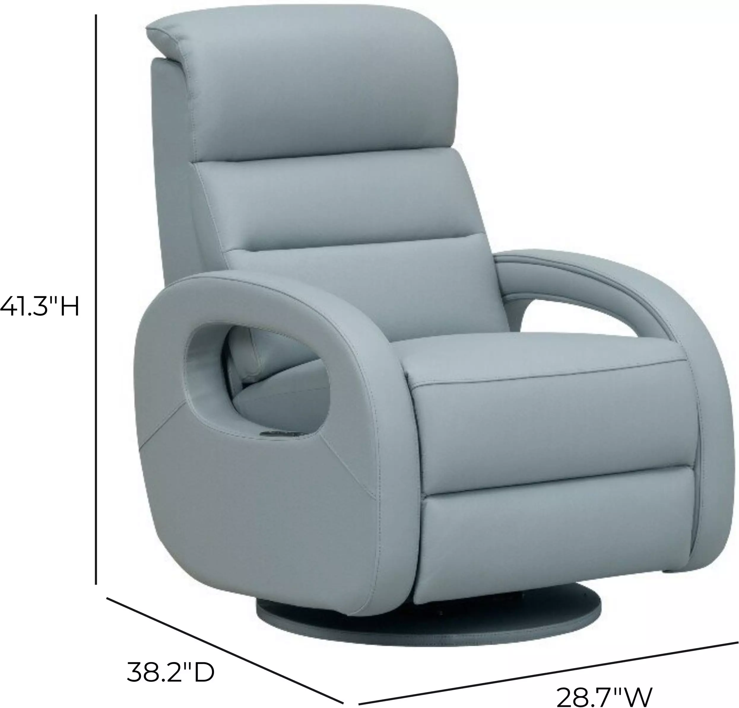 Gunter Troy Robin Blue Leather Swivel Glider Power Recliner with Power Lumbar and USB Charging
