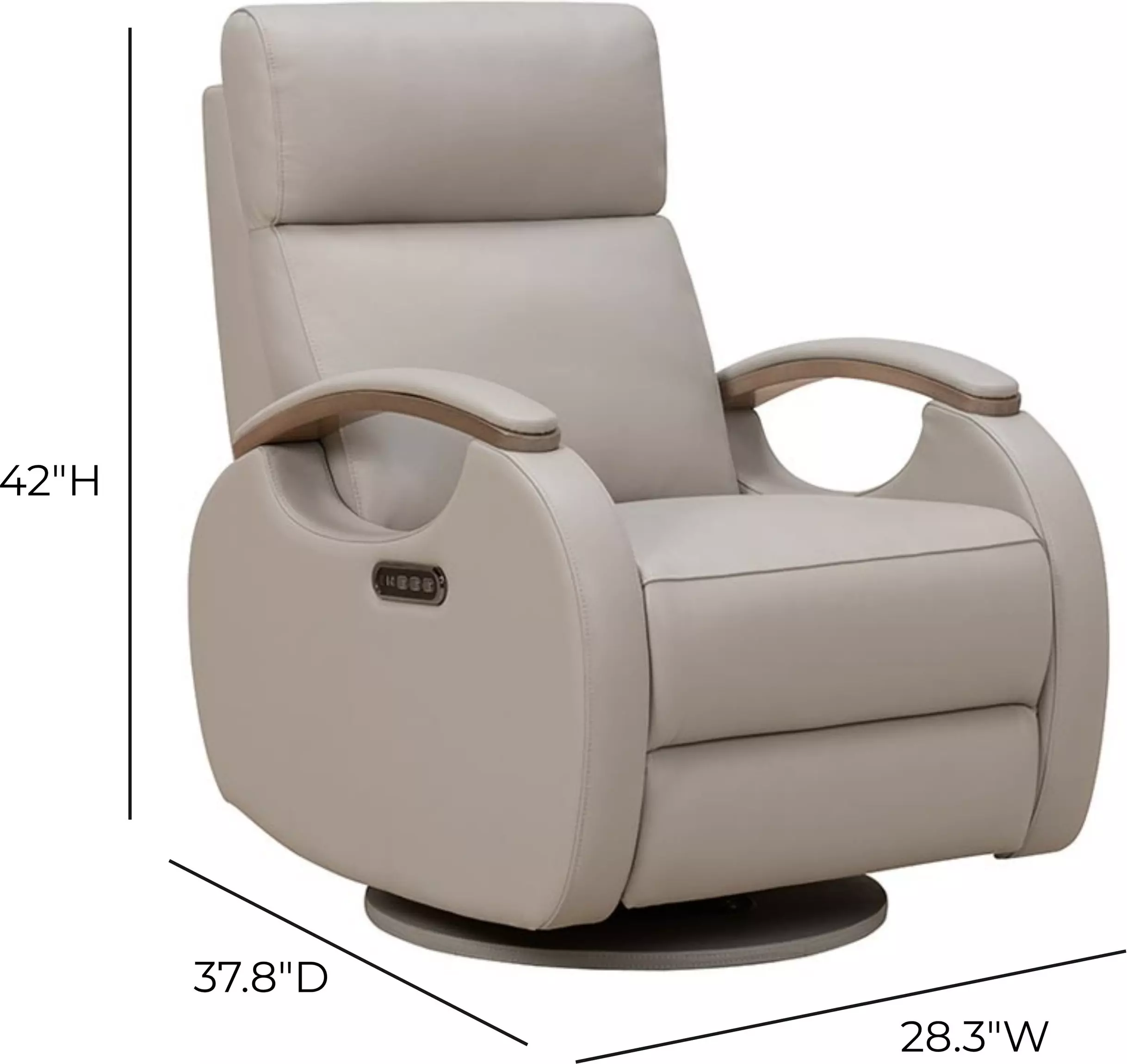 Pratt Gable Dove Leather Swivel Glider Power Recliner with Power Lumbar and USB Charging