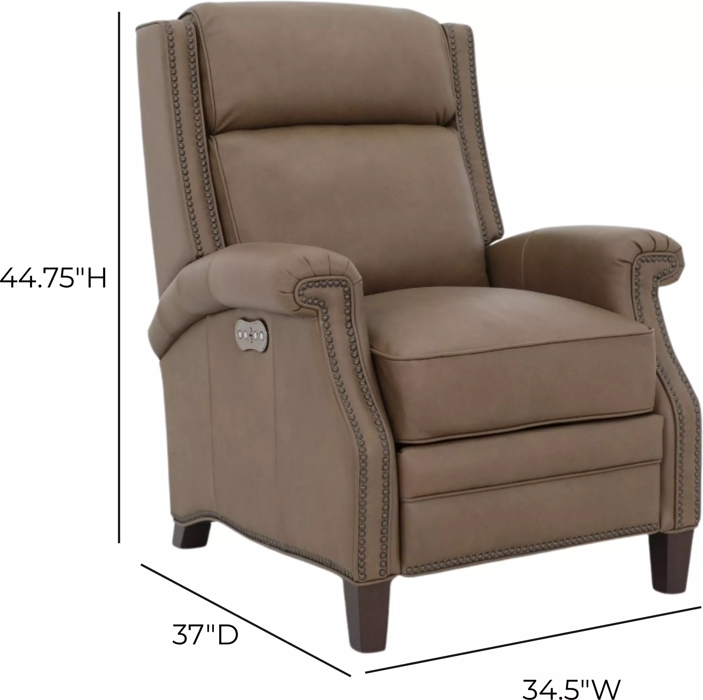 Barrett Cashmere Taupe Leather Lounge Power Recliner with USB Charging and Nailhead Trim