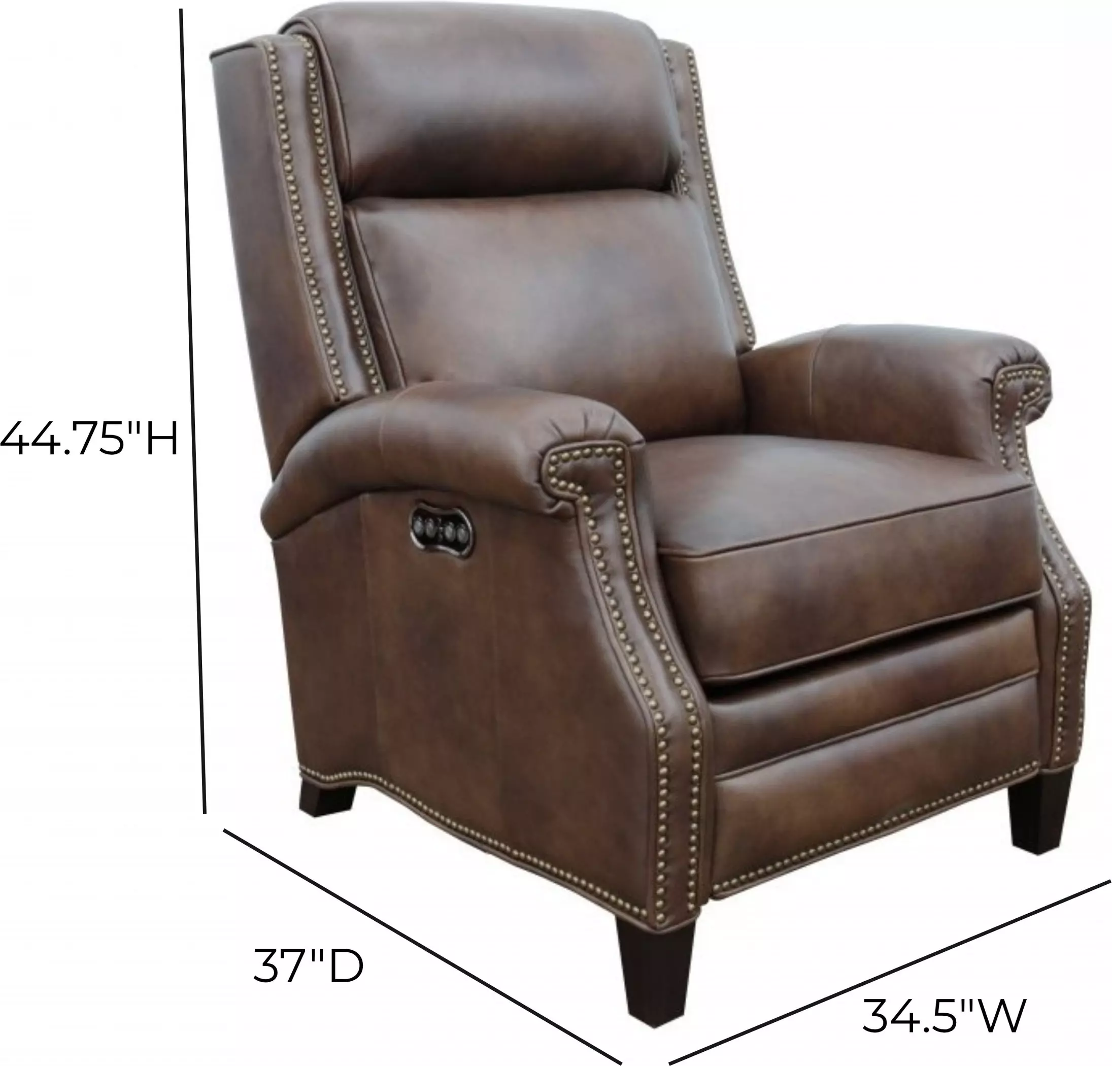 Barrett Worthington Cognac Leather Lounge Power Recliner with USB Charging and Nailhead Trim