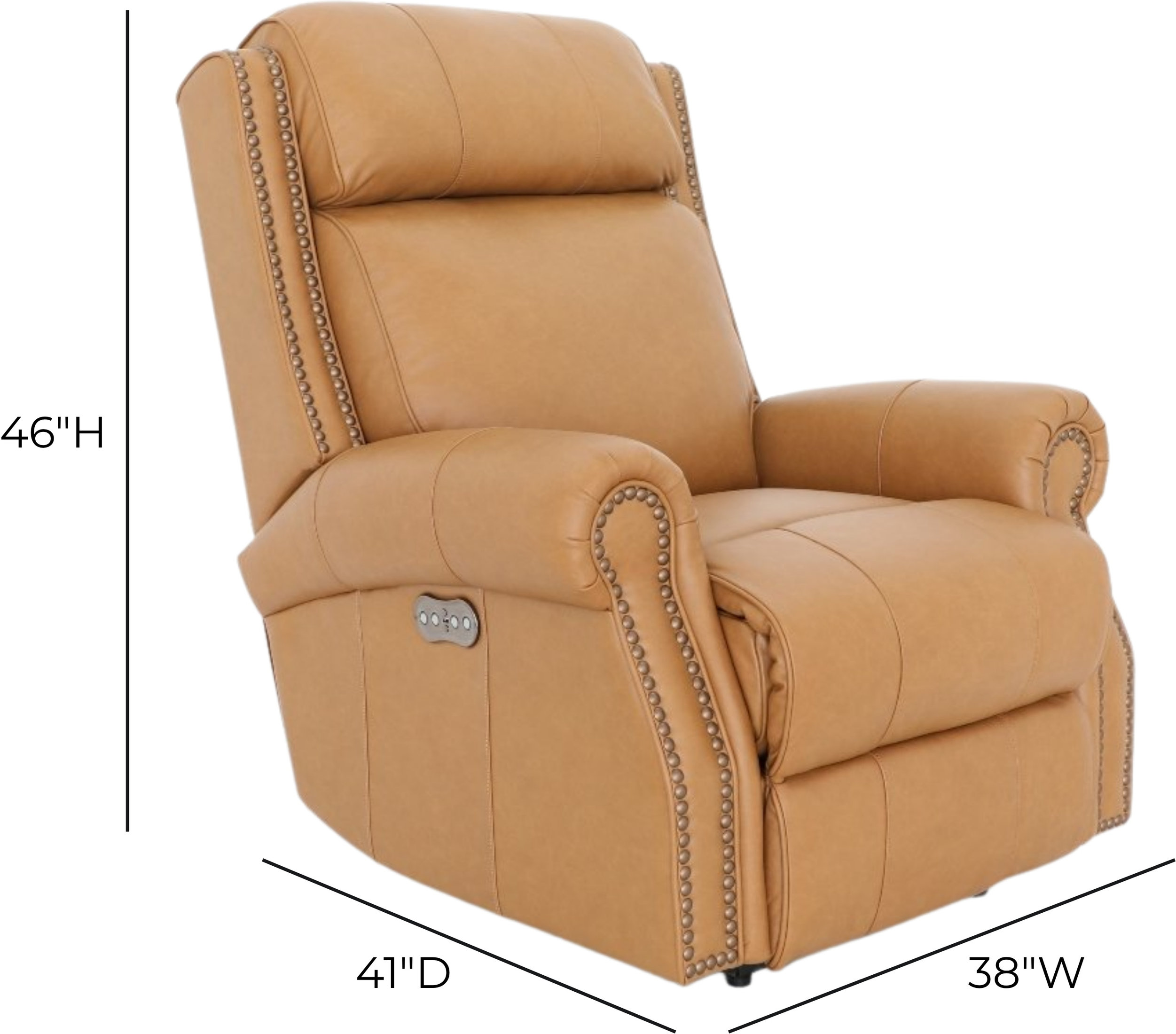 Blair Santa Fe Brandy Leather Power Recliner with Nailhead Trim and USB Charging