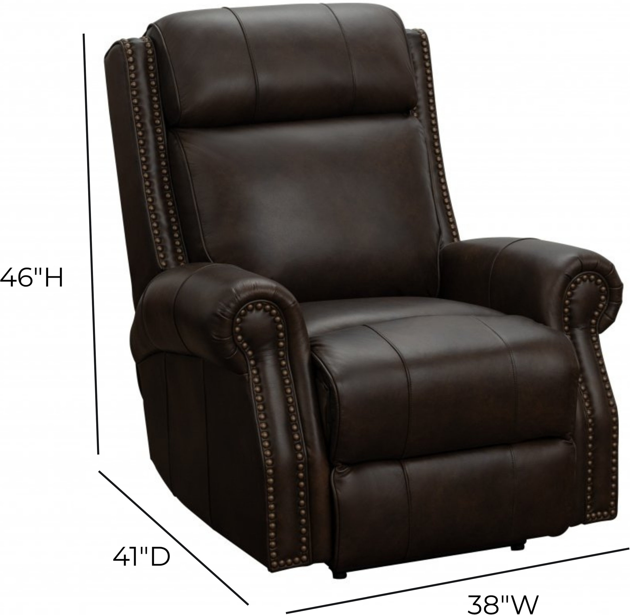 Blair Ashford Walnut Leather Power Recliner with Nailhead Trim and USB Charging