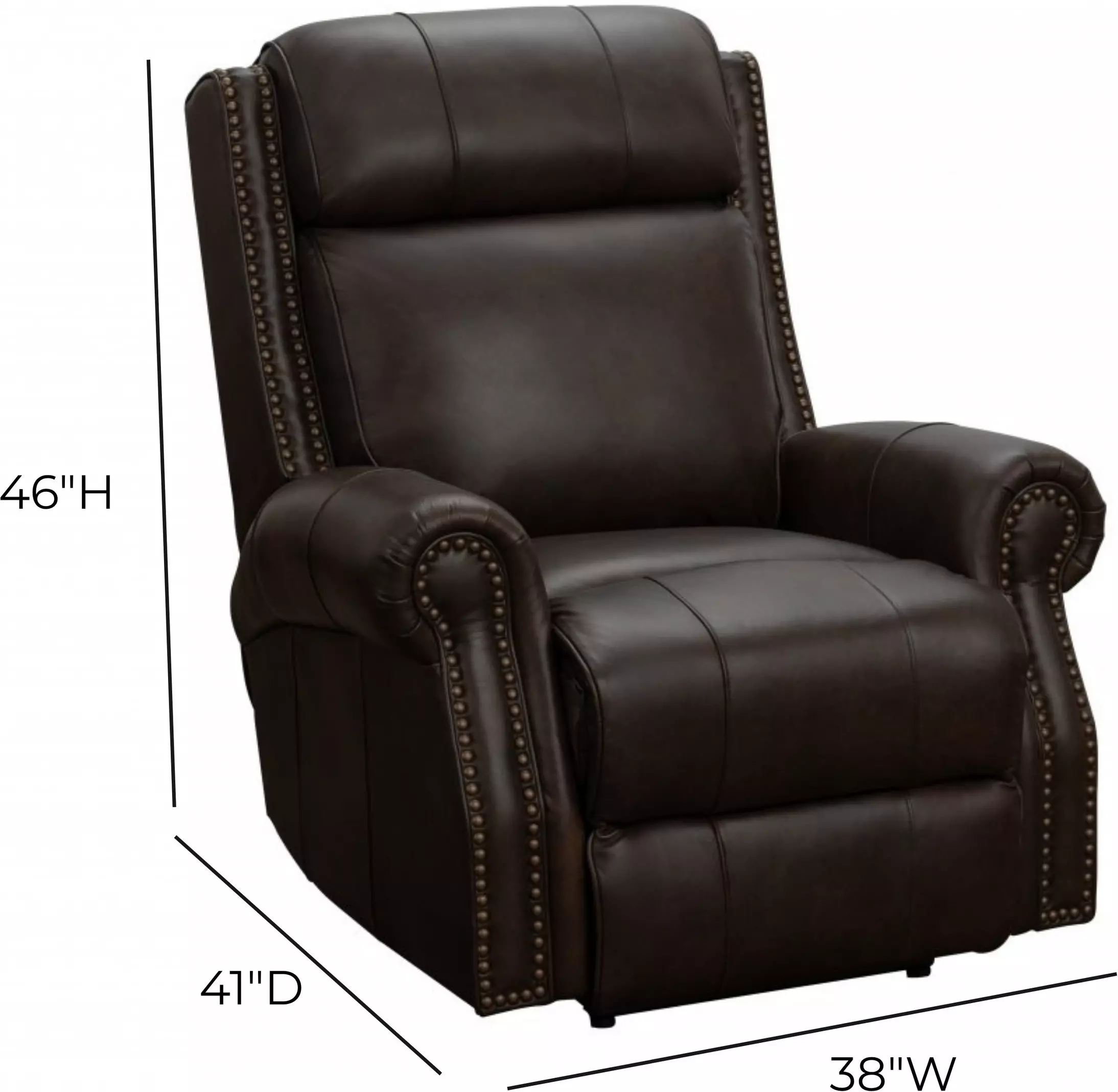 Blair Ashford Walnut Leather Power Recliner with Nailhead Trim and USB Charging