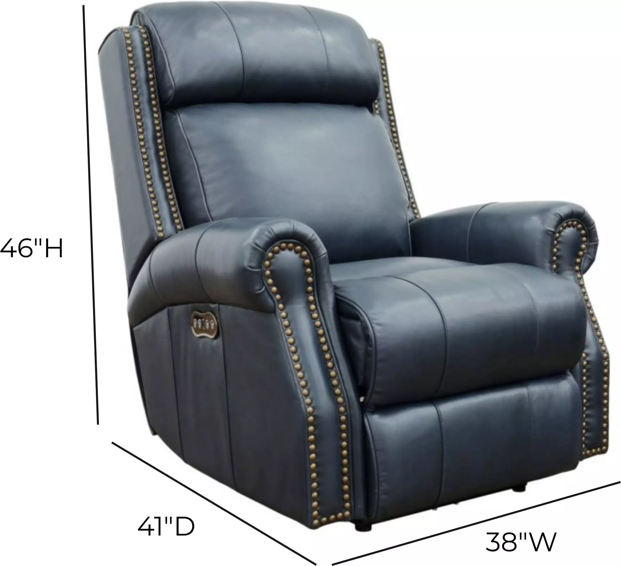 Blair Shoreham Blue Leather Power Recliner with Nailhead Trim and USB Charging