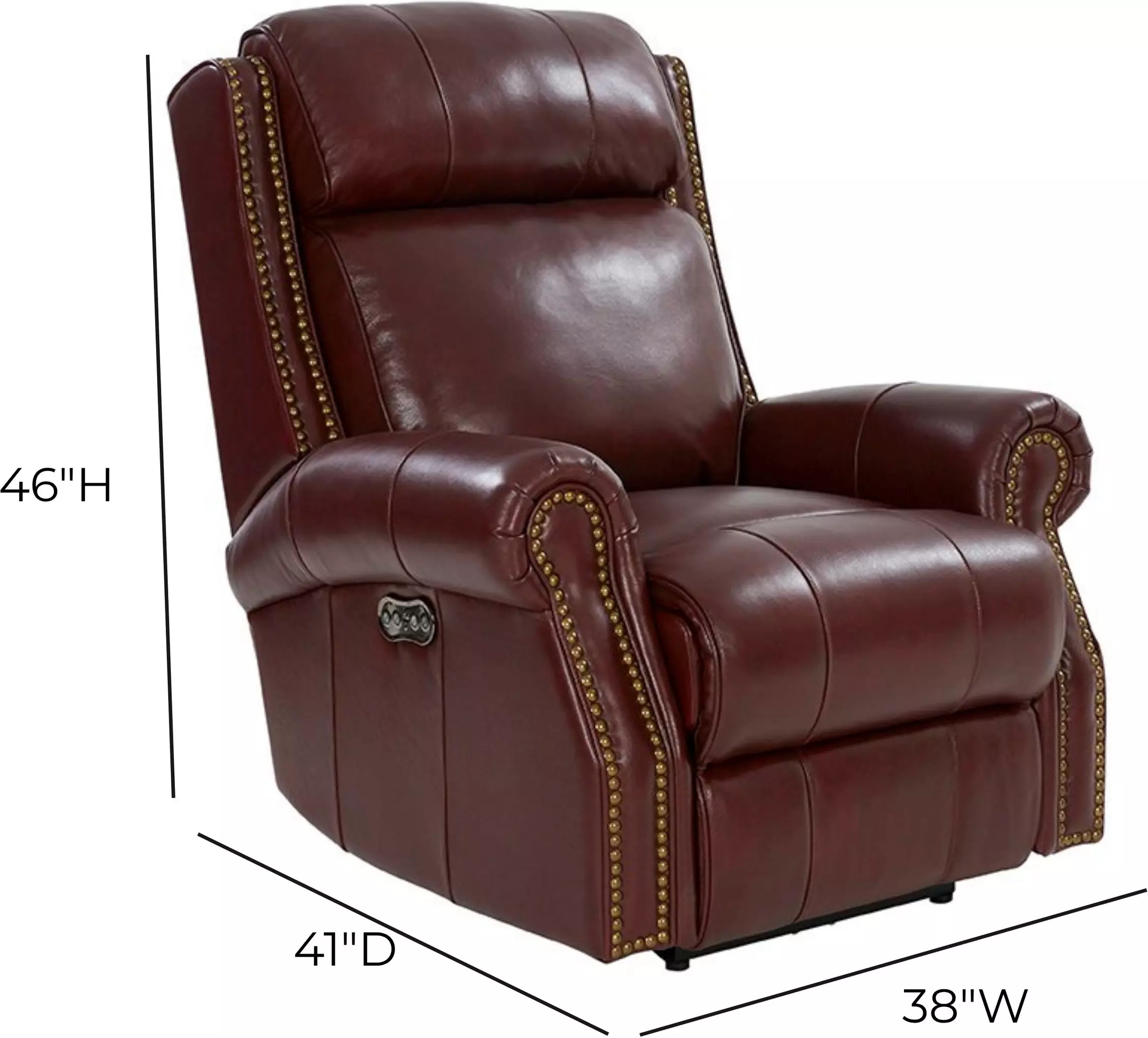 Blair Marisol Cabernet Leather Power Recliner with Nailhead Trim and USB Charging