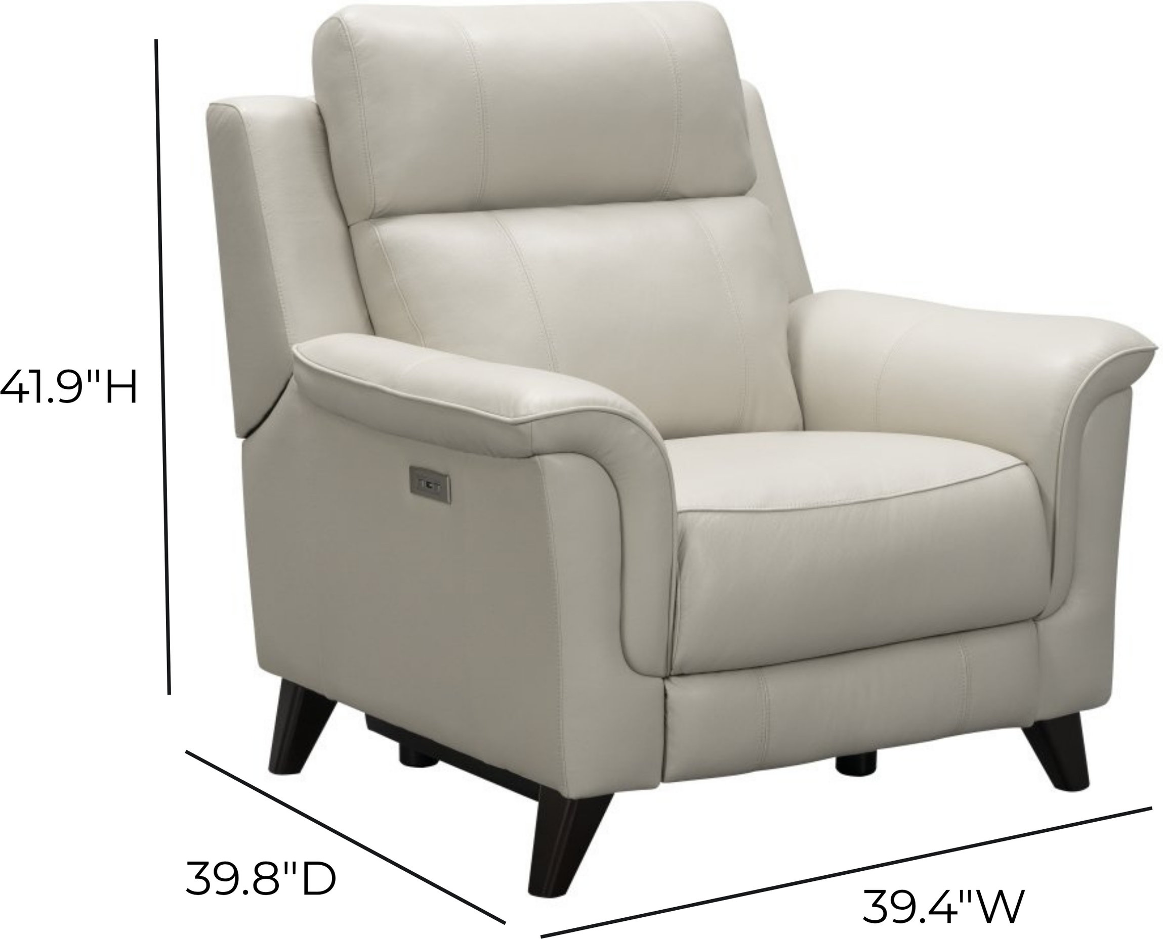 Kester Laurel Cream Leather Power Recliner with Power Headrest and USB Charging