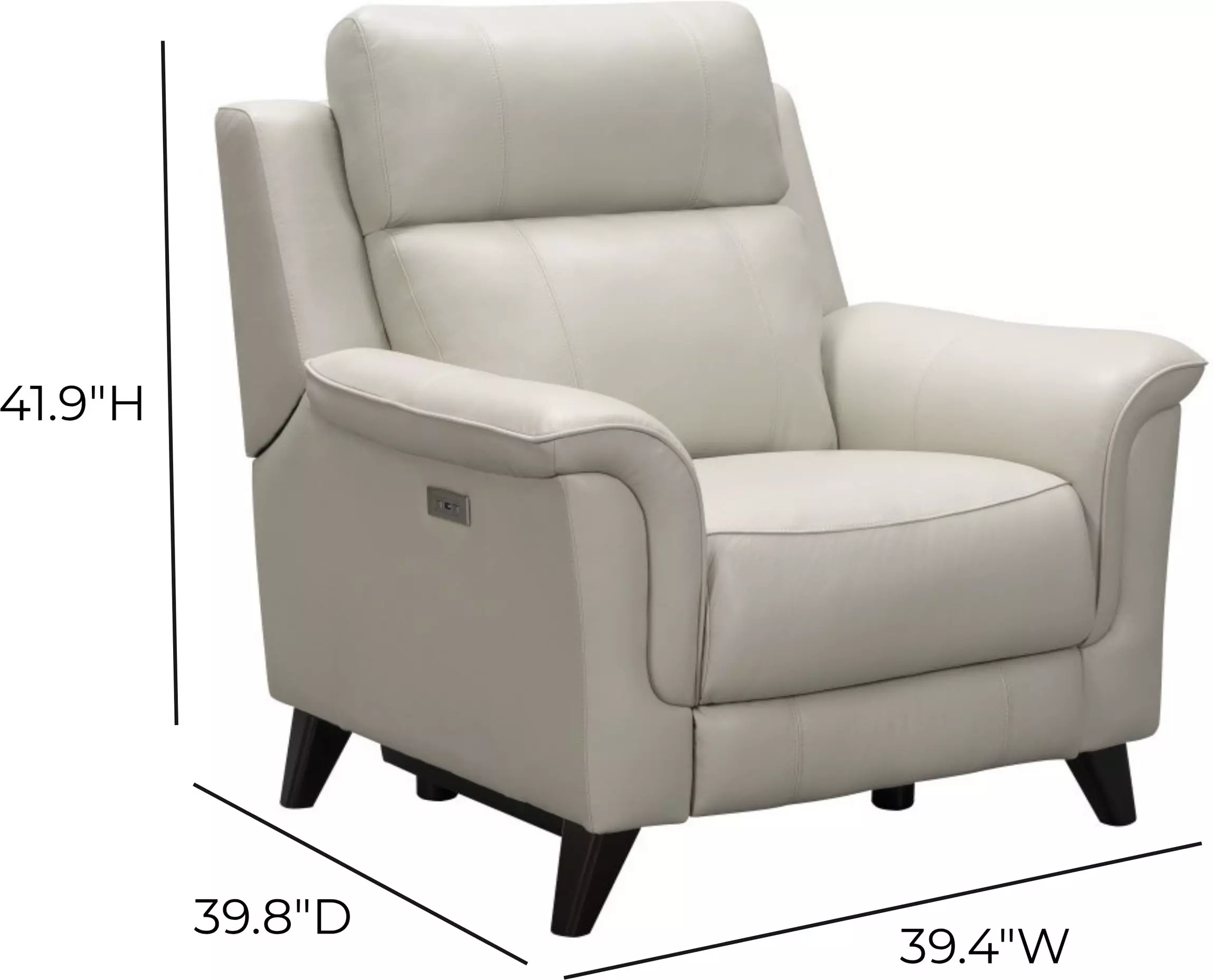 Kester Laurel Cream Leather Power Recliner with Power Headrest and USB Charging