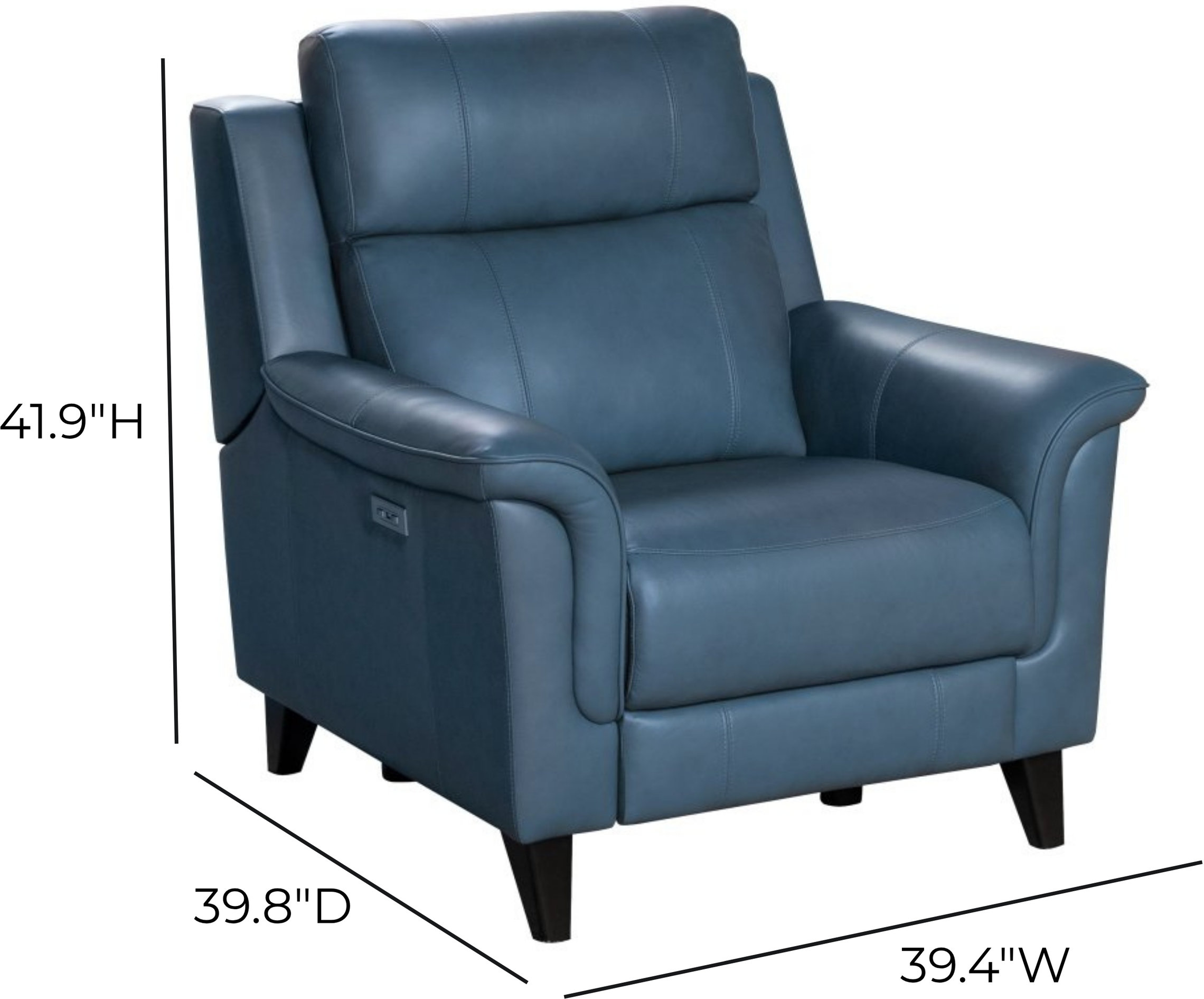 Kester Masen Bluegray Leather Power Recliner with Power Headrest and USB Charging
