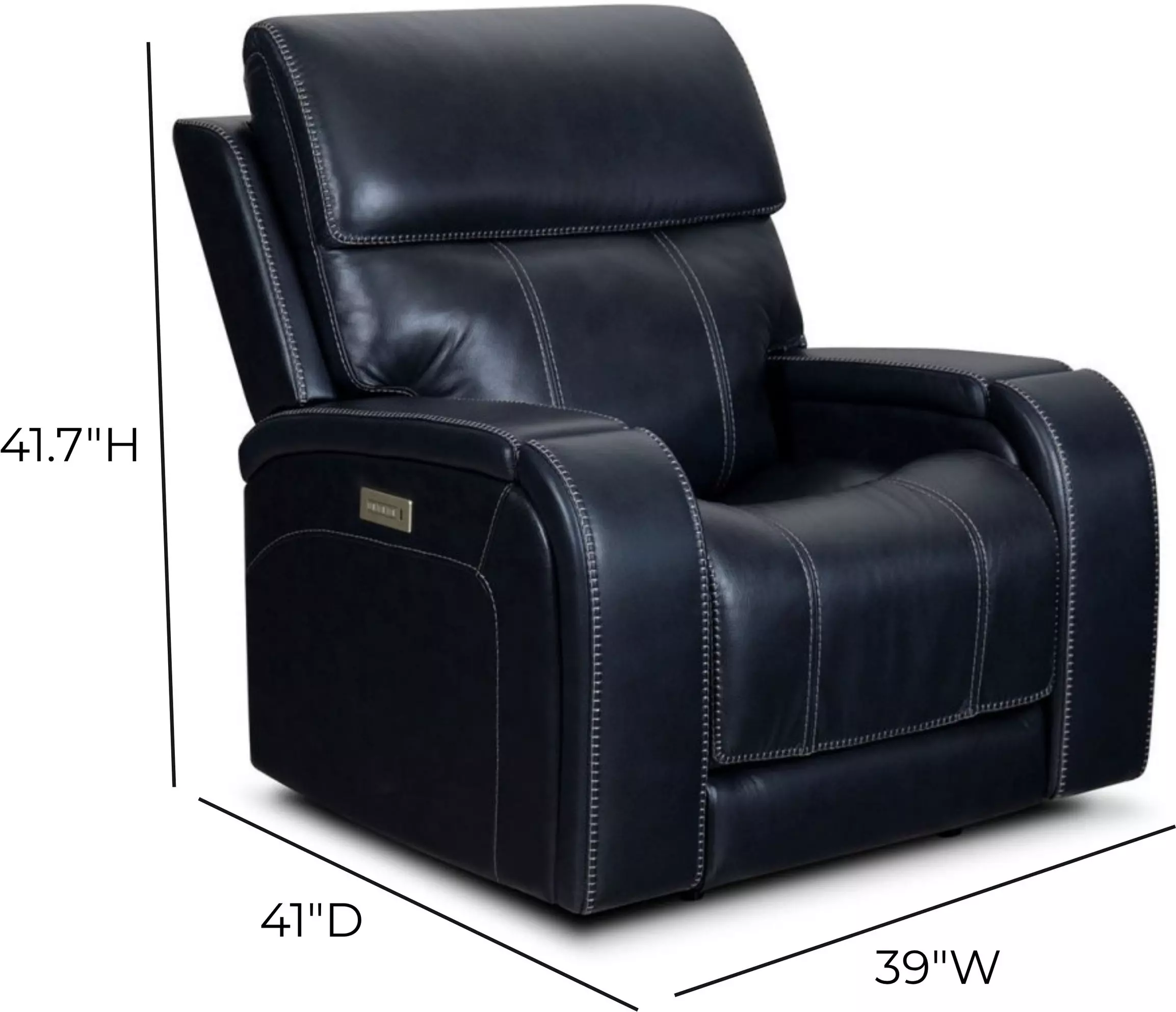 Glenwood Rainer Ocean Leather Lay Flat Power Recliner with Power Lumbar and USB Charging
