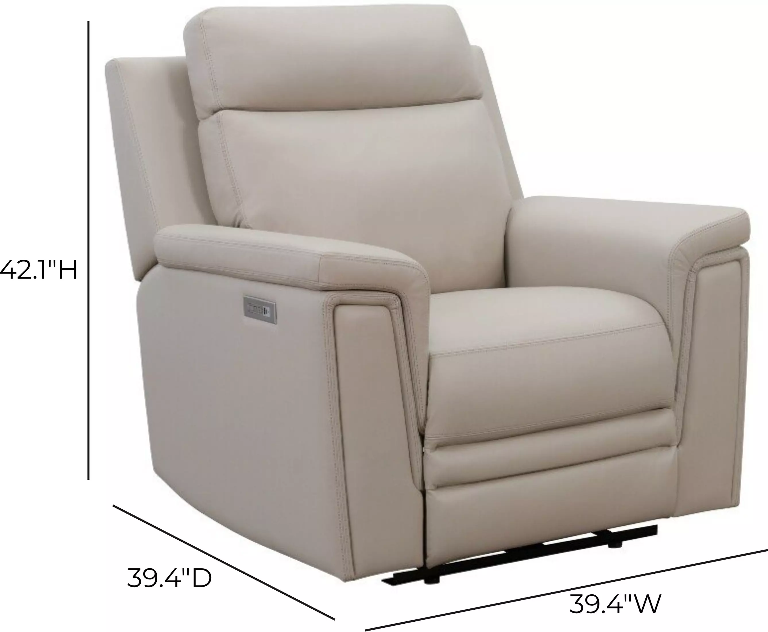 Harper Berlin Cream Leather Power Recliner with Power Lumbar and USB Charging