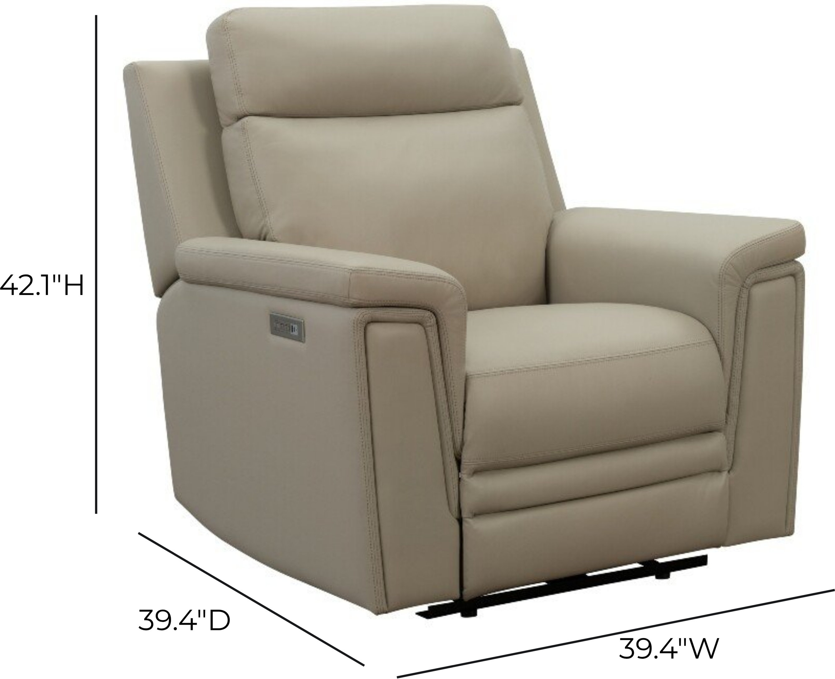 Harper Berlin Taupe Leather Power Recliner with Power Lumbar and USB Charging
