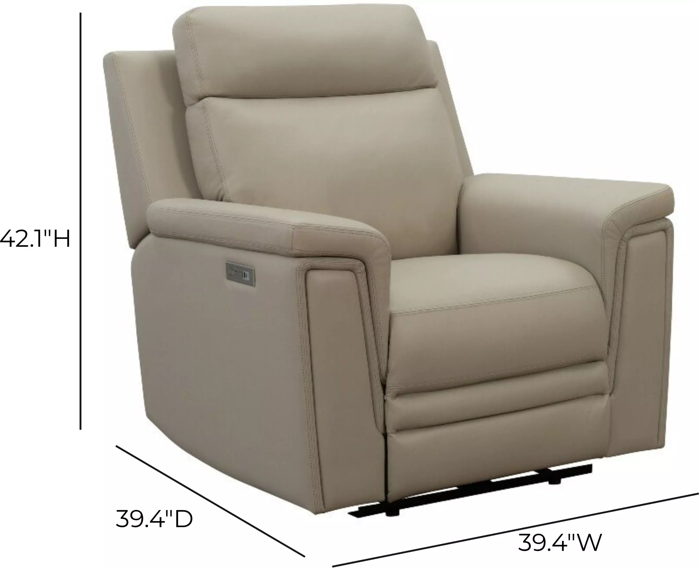 Harper Berlin Taupe Leather Power Recliner with Power Lumbar and USB Charging