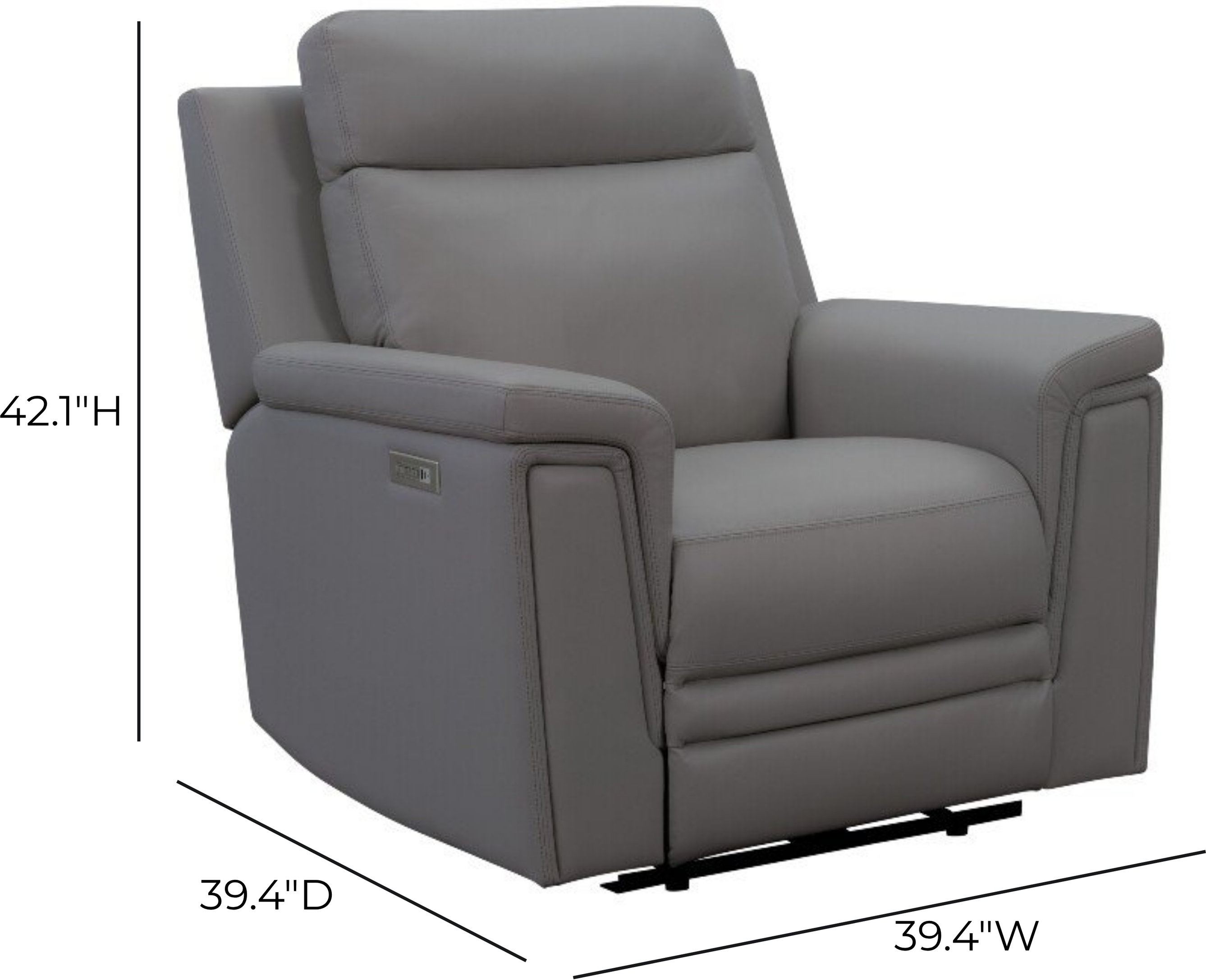 Harper Berlin Cement Leather Power Recliner with Power Lumbar and USB Charging