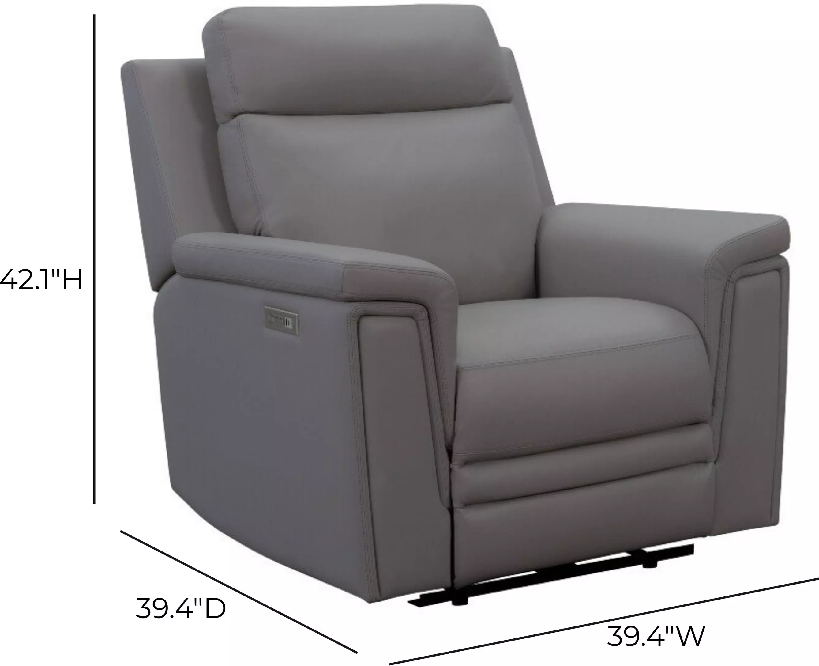 Harper Berlin Cement Leather Power Recliner with Power Lumbar and USB Charging