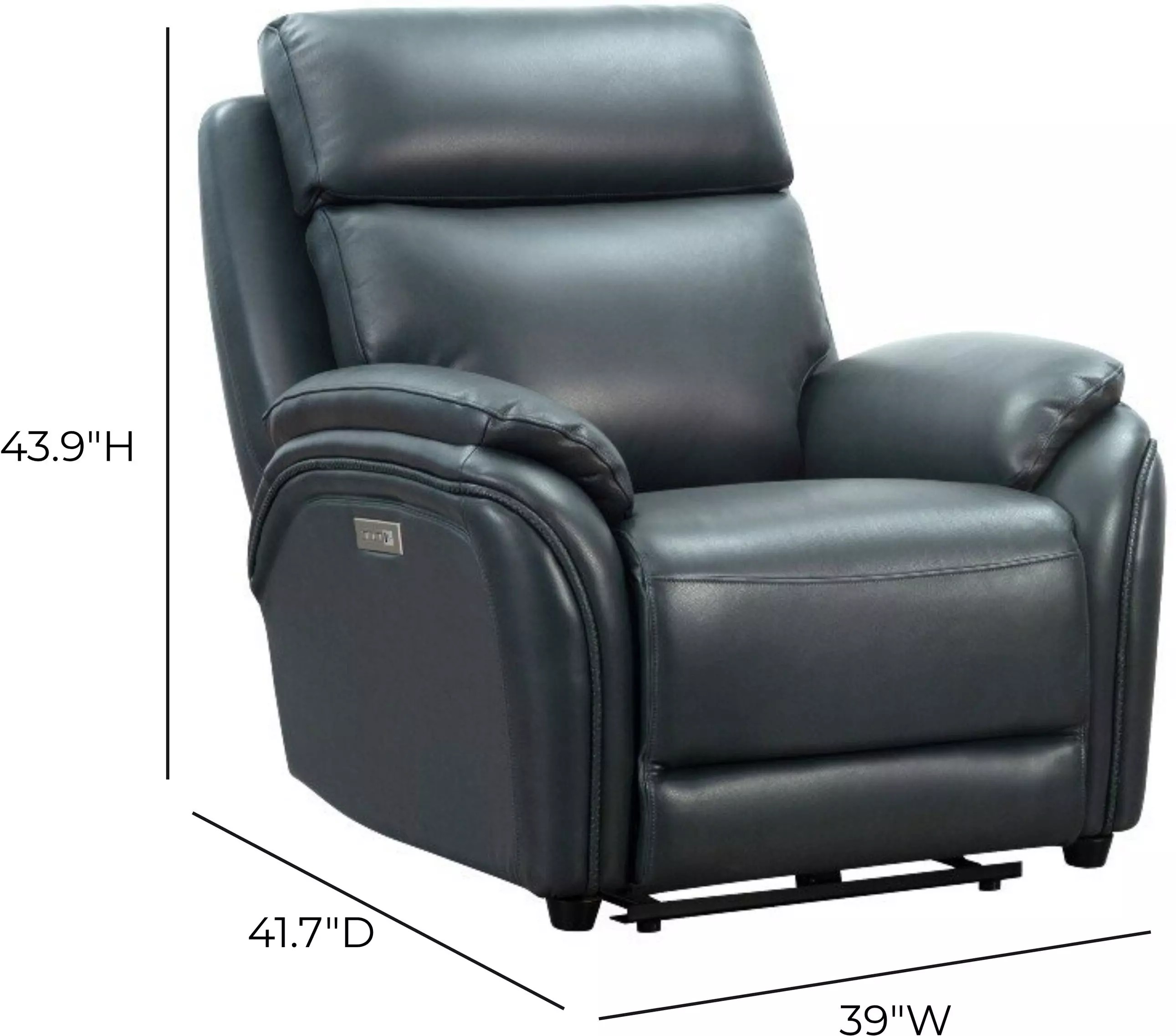 Corry Pretty G Dark Blue Leather Power Recliner with Power Lumbar and USB Charging