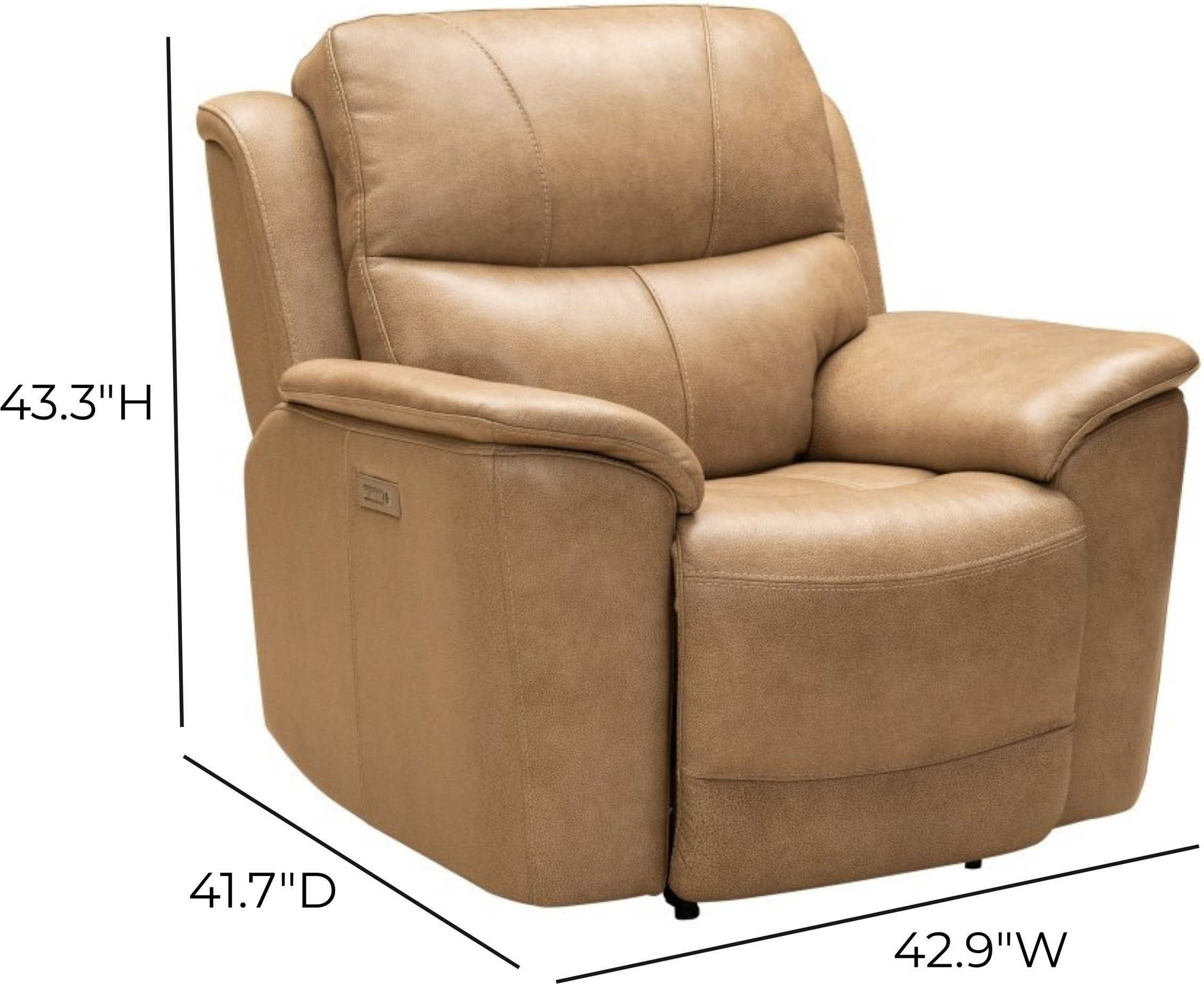 Kaden Elliott Taupe Leather Power Recliner with Power Lumbar and USB Charging