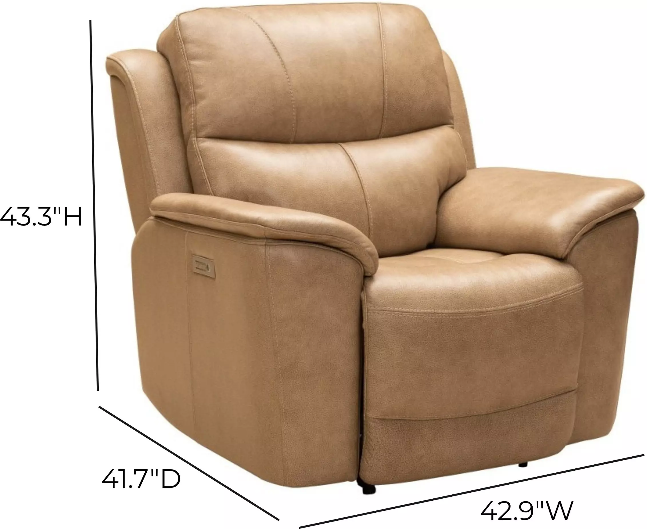 Kaden Elliott Taupe Leather Power Recliner with Power Lumbar and USB Charging