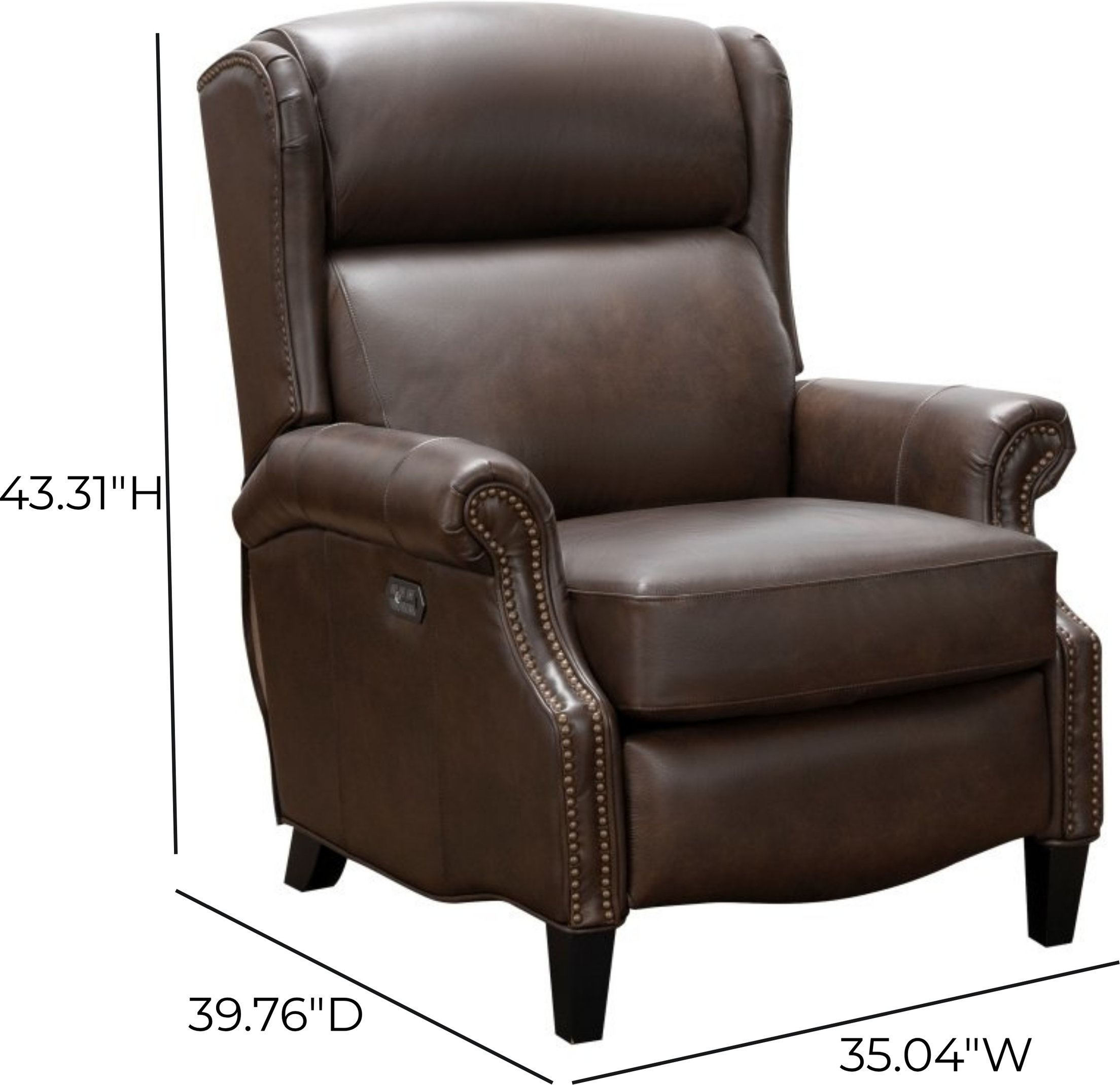 Philadelphia Ashford Walnut Leather Triple Power Recliner with USB Charging and Nailhead Trim