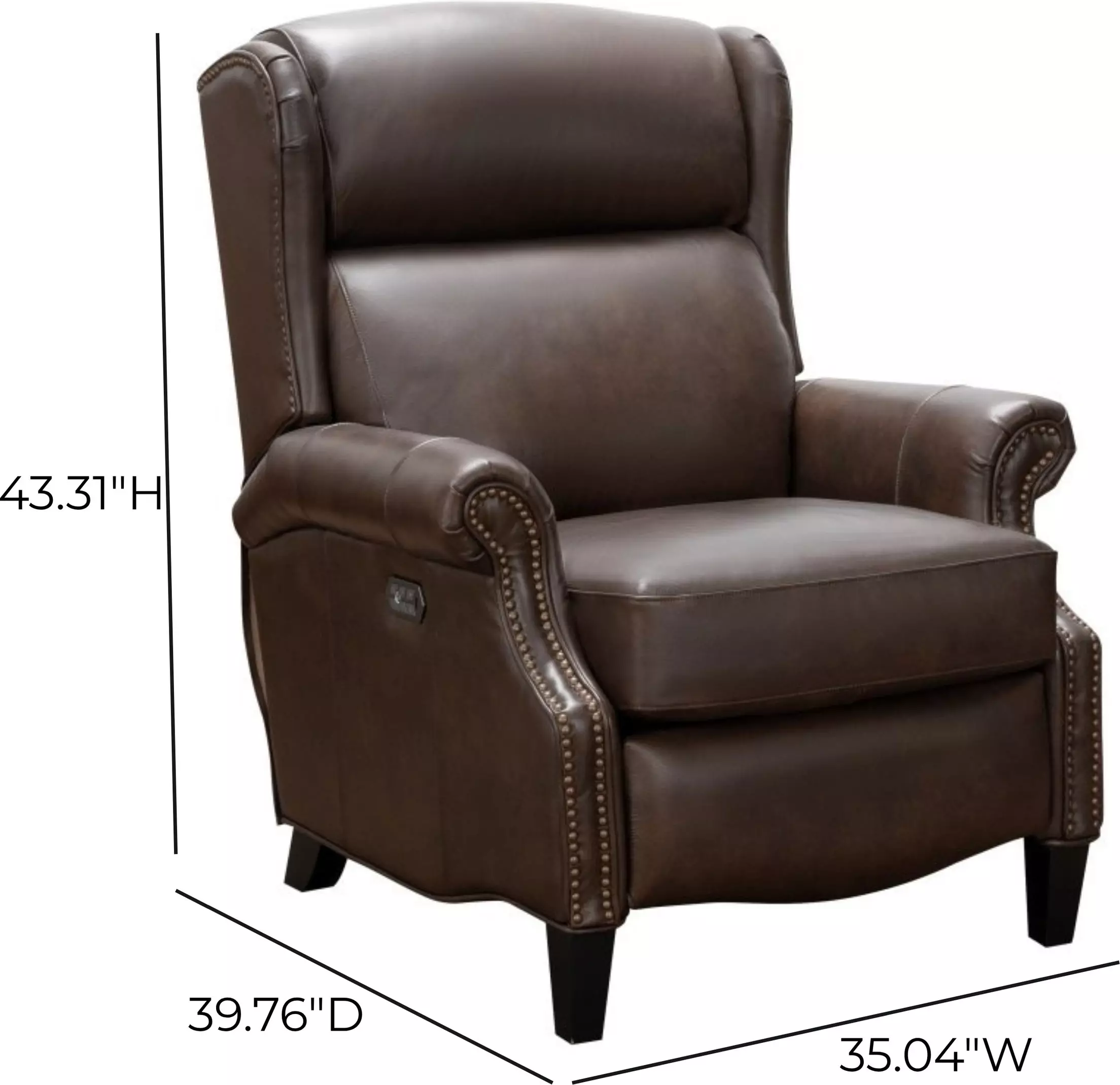Philadelphia Ashford Walnut Leather Triple Power Recliner with USB Charging and Nailhead Trim