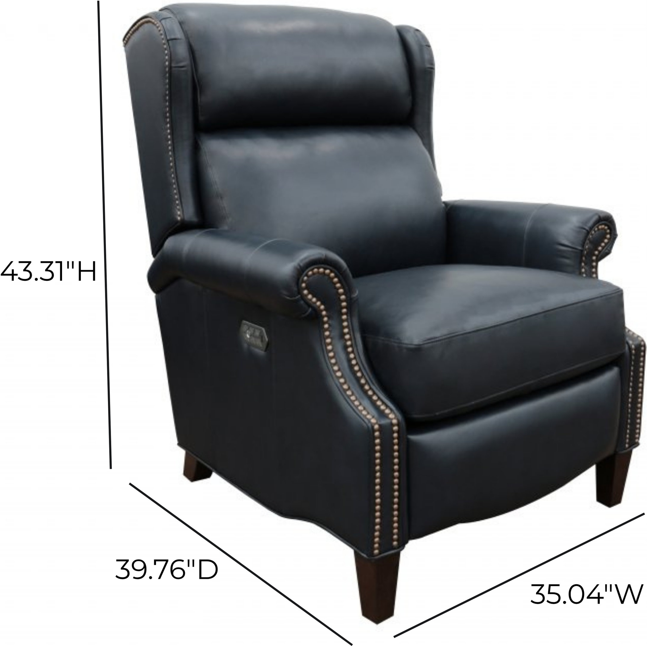 Philadelphia Shoreham Blue Leather Triple Power Recliner with USB Charging and Nailhead Trim