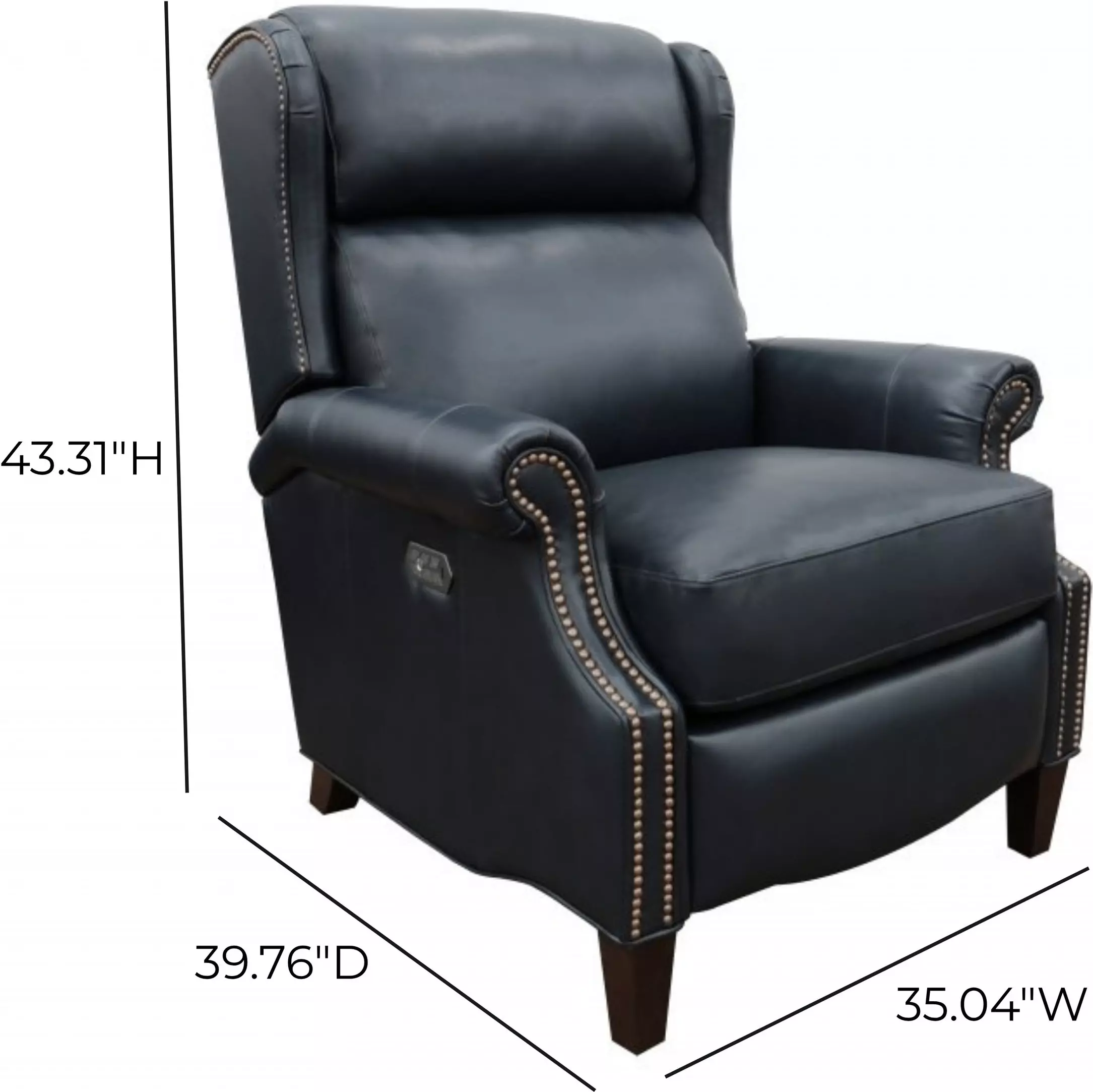 Philadelphia Shoreham Blue Leather Triple Power Recliner with USB Charging and Nailhead Trim