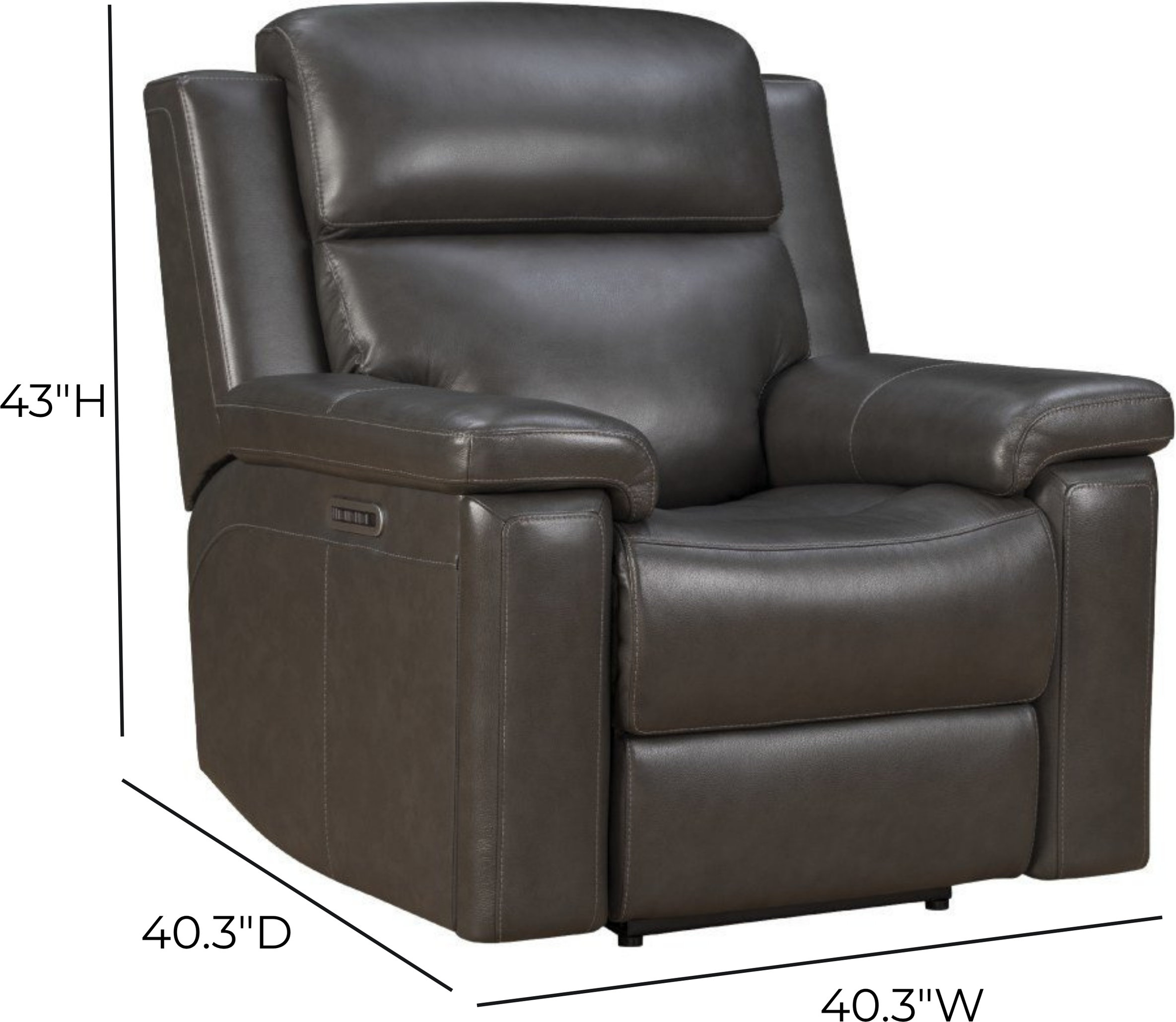 Leon Matteo Smokey Gray Leather Triple Power Recliner with USB Charging