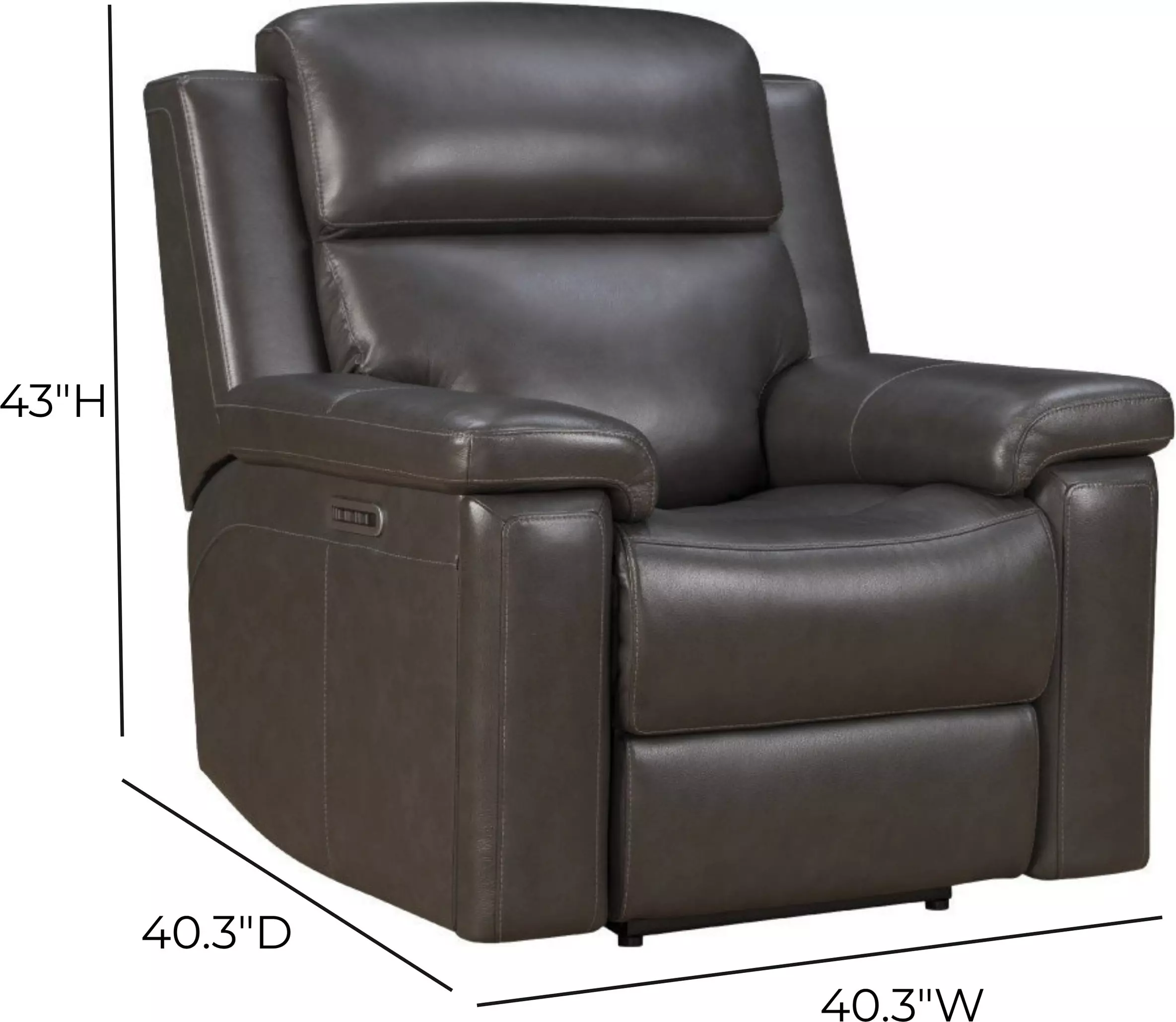 Leon Matteo Smokey Gray Leather Triple Power Recliner with USB Charging