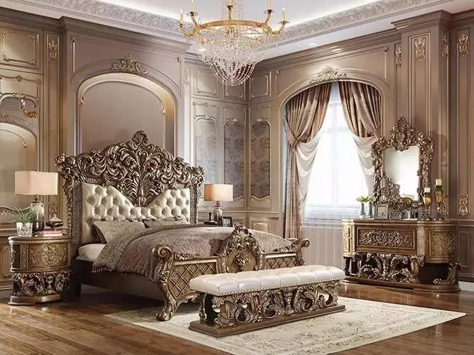 Constantine Light Gold and Brown Upholstered Panel Bedroom Set