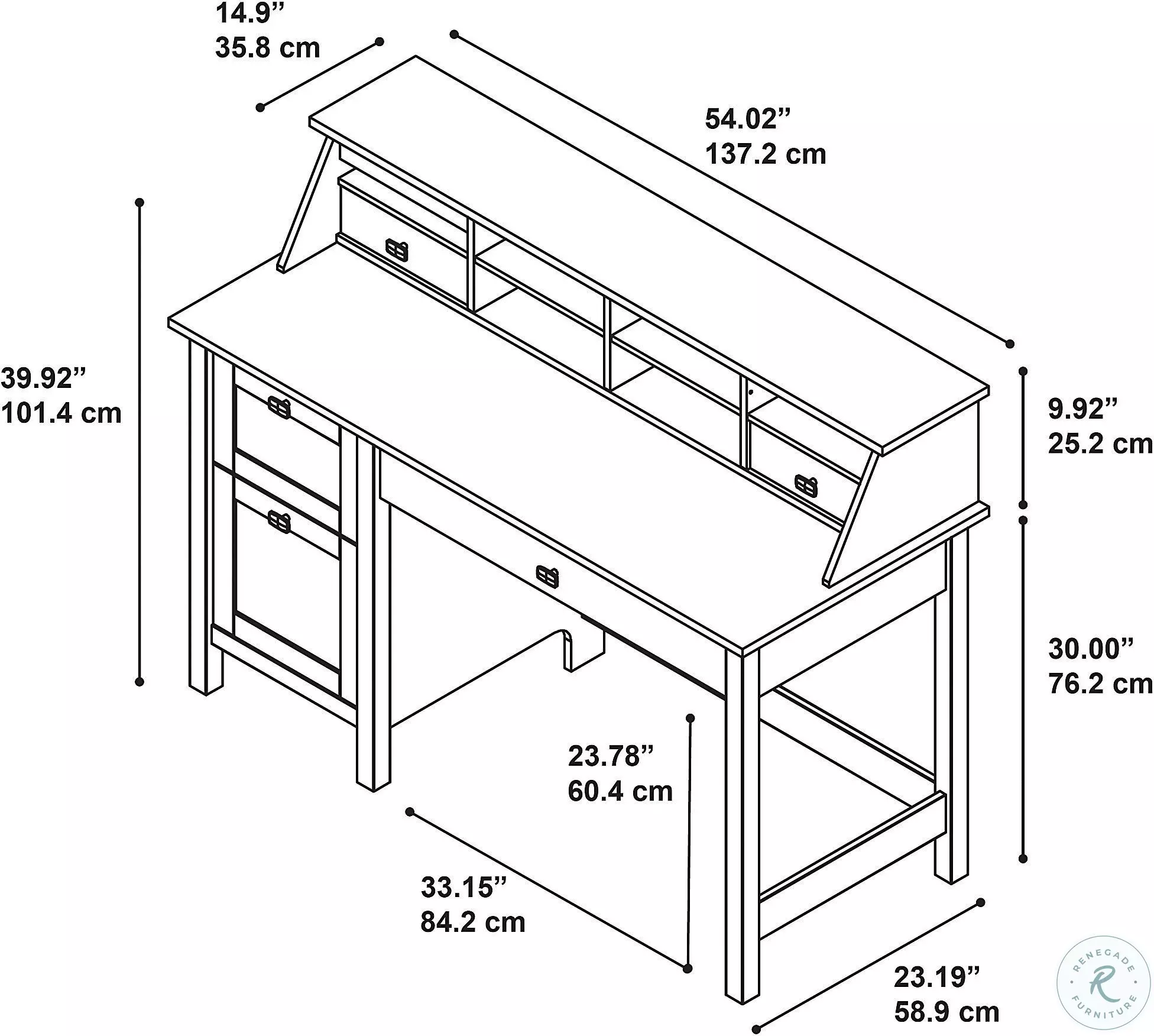 Broadview Pure White Computer Desk with 2 Drawer Pedestal and Organizer