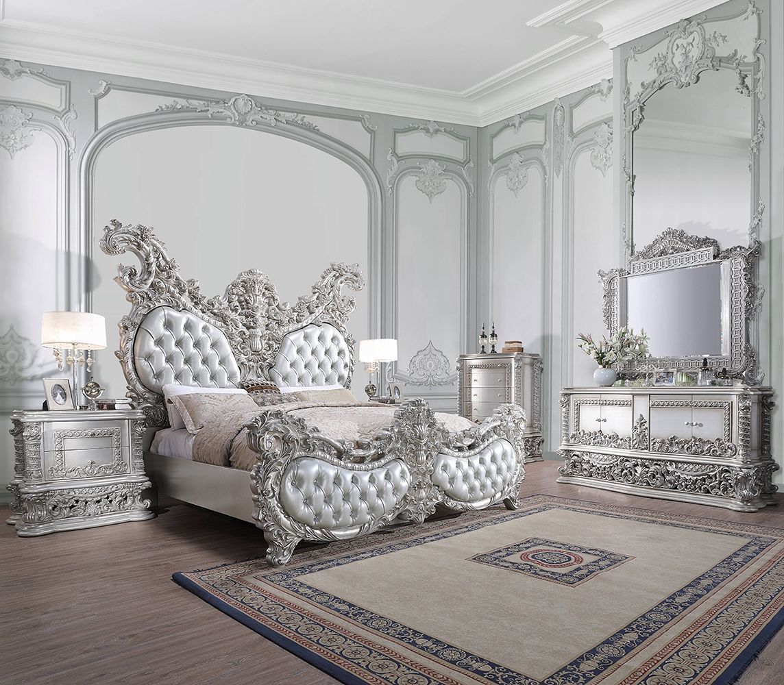 Valkyrie Antique Platinum Upholstered Panel Bedroom Set from ACME
