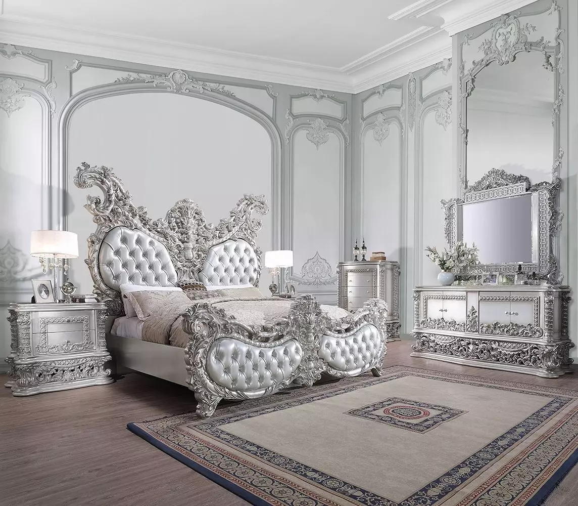 Valkyrie Antique Platinum Upholstered Panel Bedroom Set from ACME