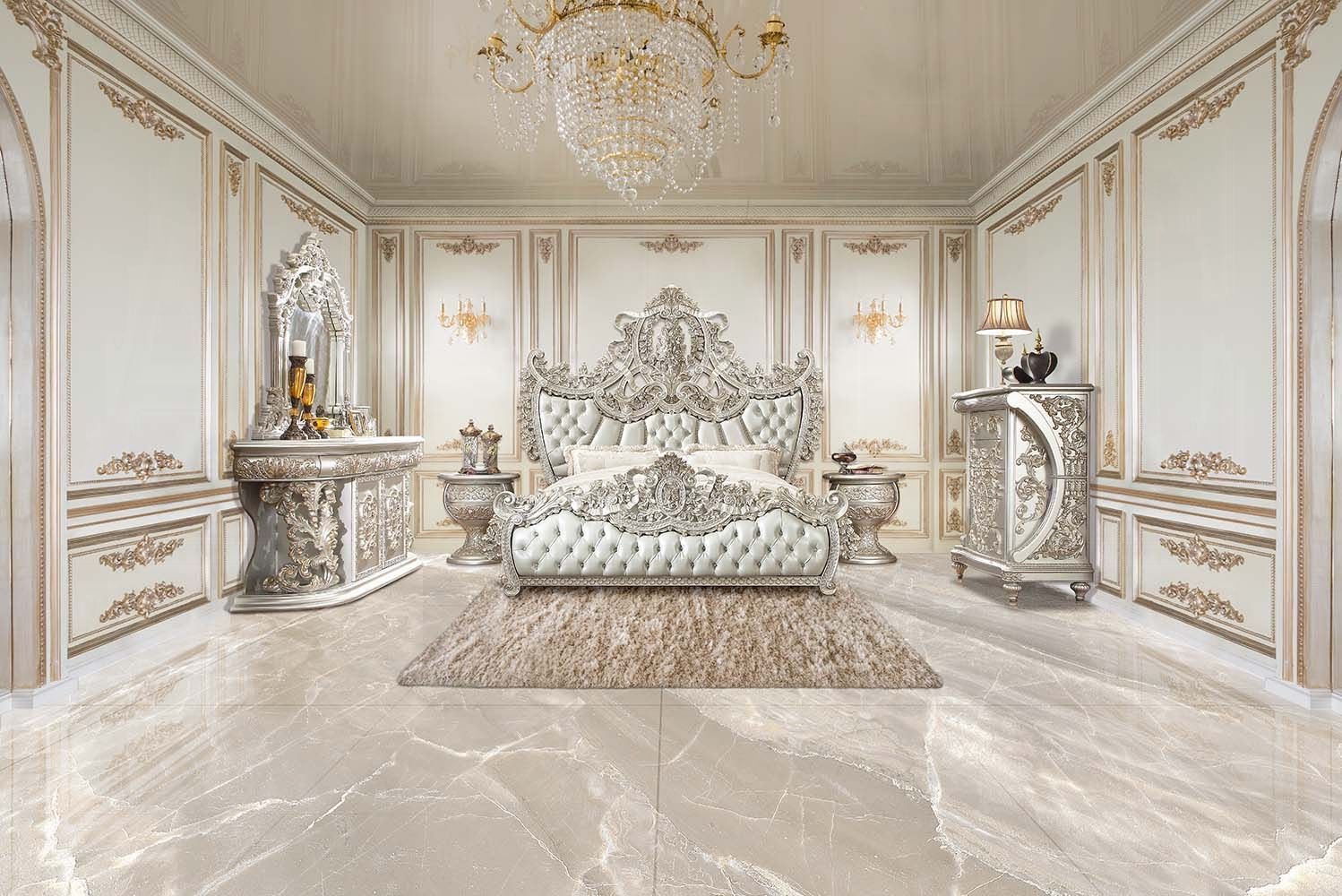 Sandoval Beige and Champagne Upholstered Panel Bedroom Set from