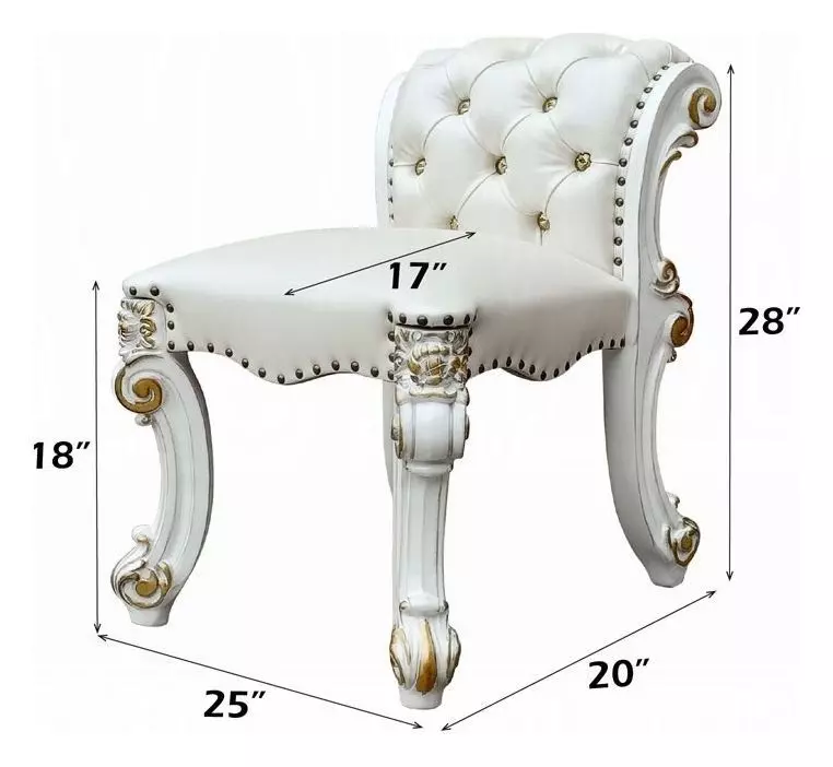 Vendome Beige Upholstered Vanity Stool with Nailhead Trim