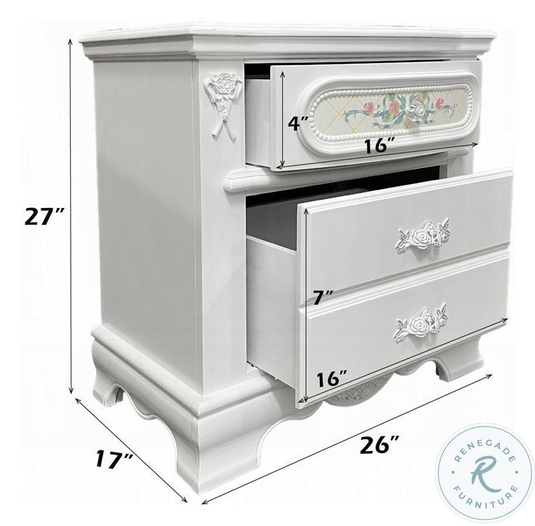 Flora White 2 Drawer Nightstand