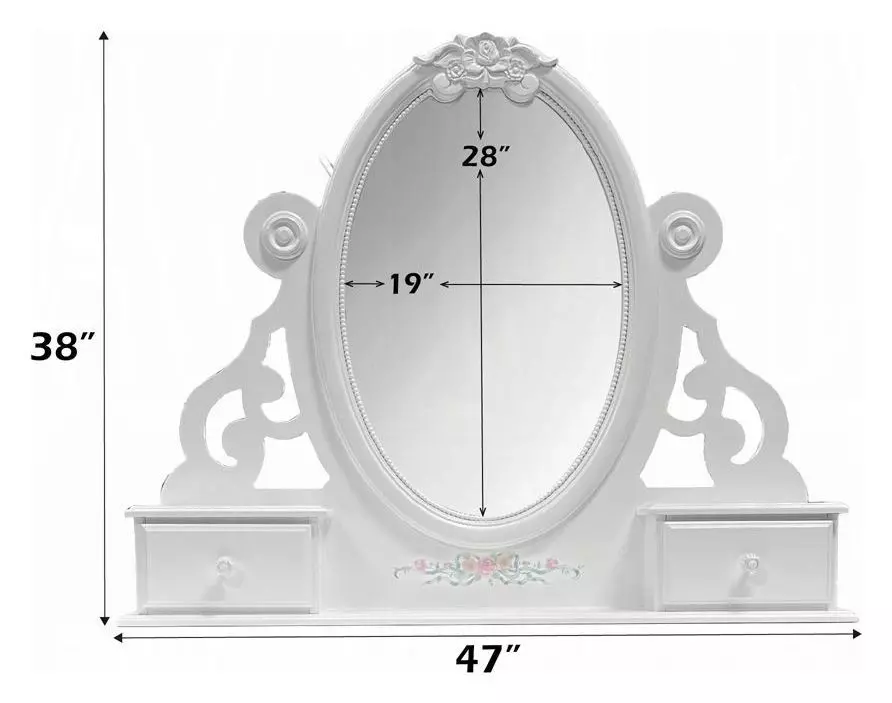 Flora White Oval Dresser Mirror with Jewelry Storage