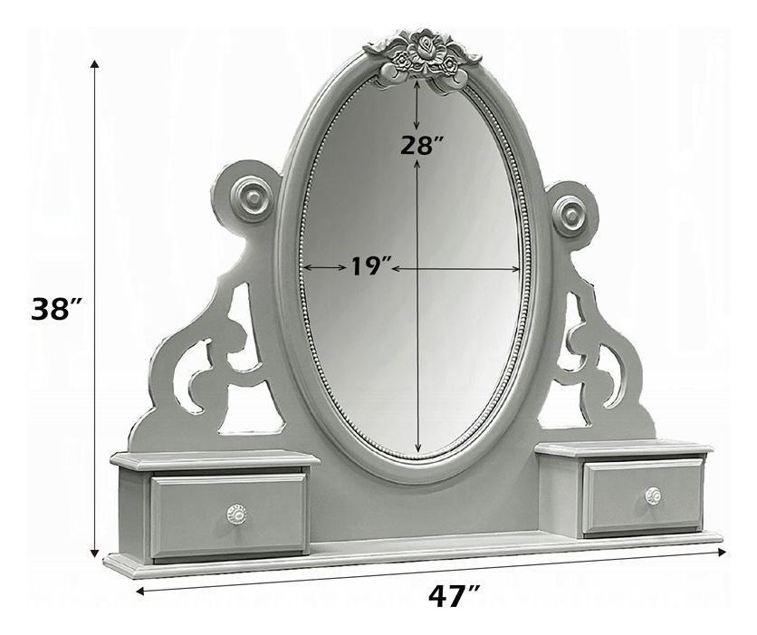 Flora Gray Oval Dresser Mirror with Jewelry Storage