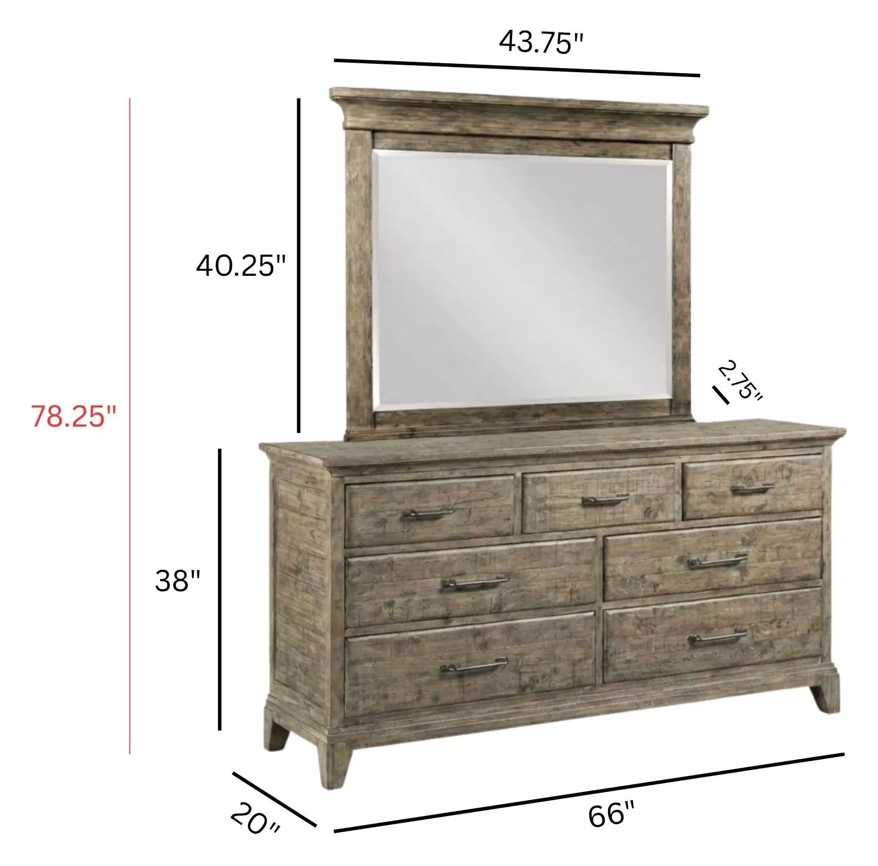 Heritage Timber Sandstone 7 Drawer Farmstead Dresser with Rectangular Mirror