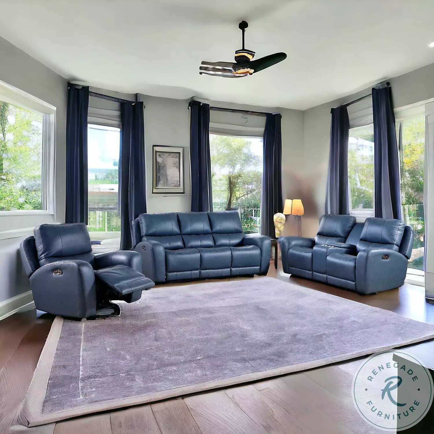 Cambria Blue Bel Air Dual Power Reclining Sofa From Leather