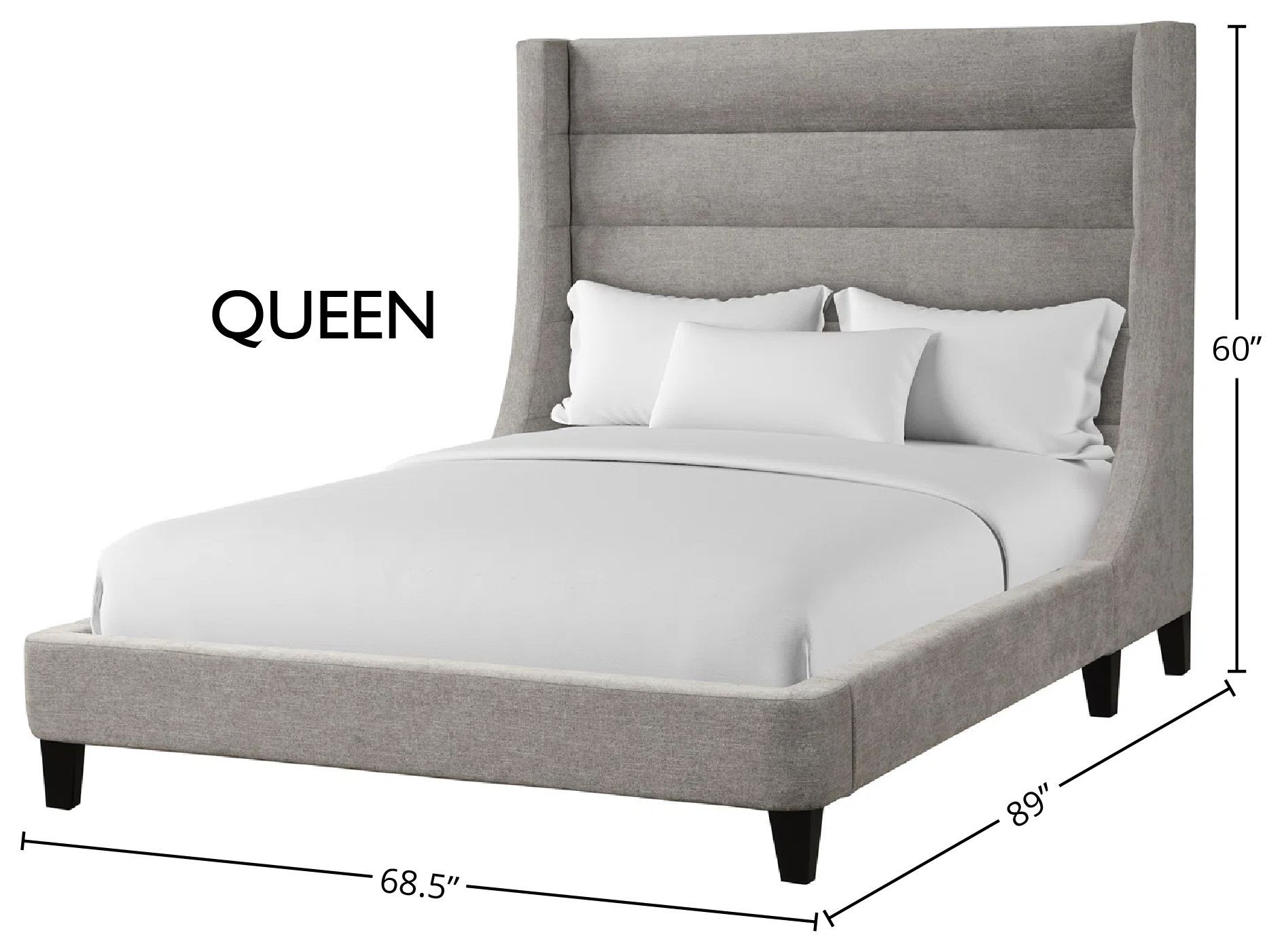Jacob Luxe Light Grey Performance Fabric Queen Upholstered Panel Bed