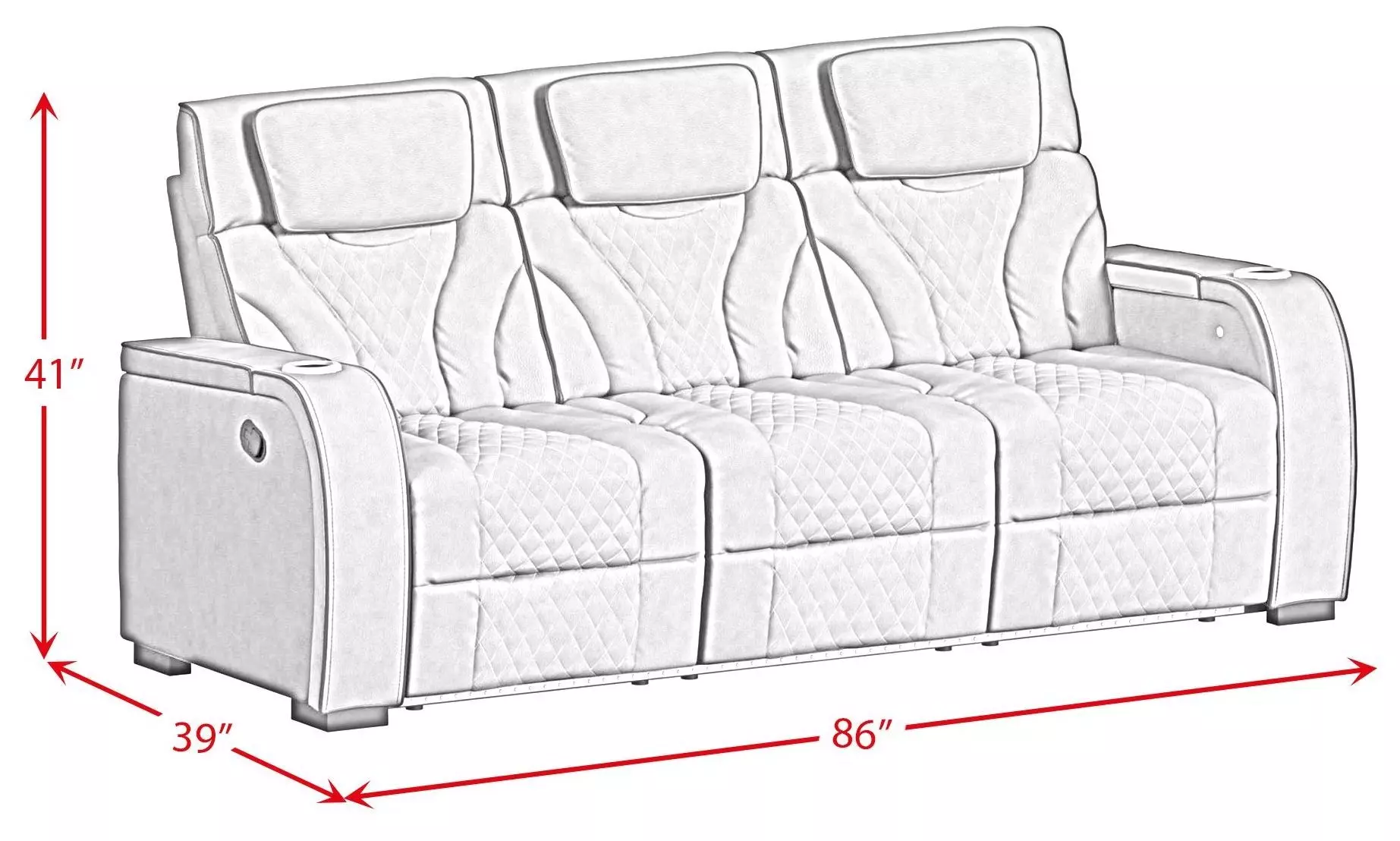 Tundra Simba Taupe 86" Motion Reclining Sofa with Wireless Charger and LED