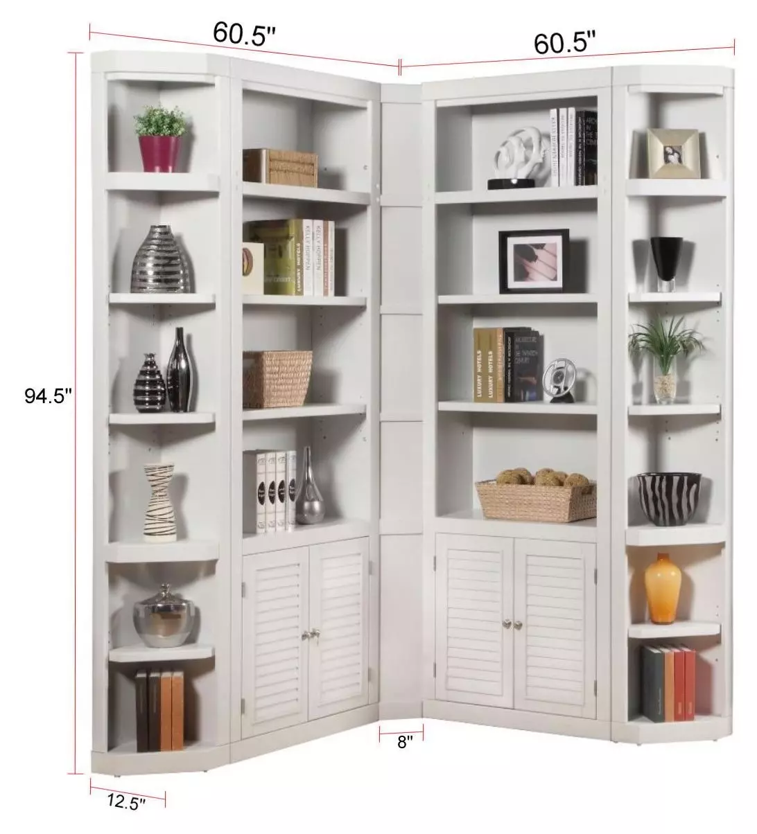 Boca Cottage White 5 Piece L Shape Corner Bookcase Set
