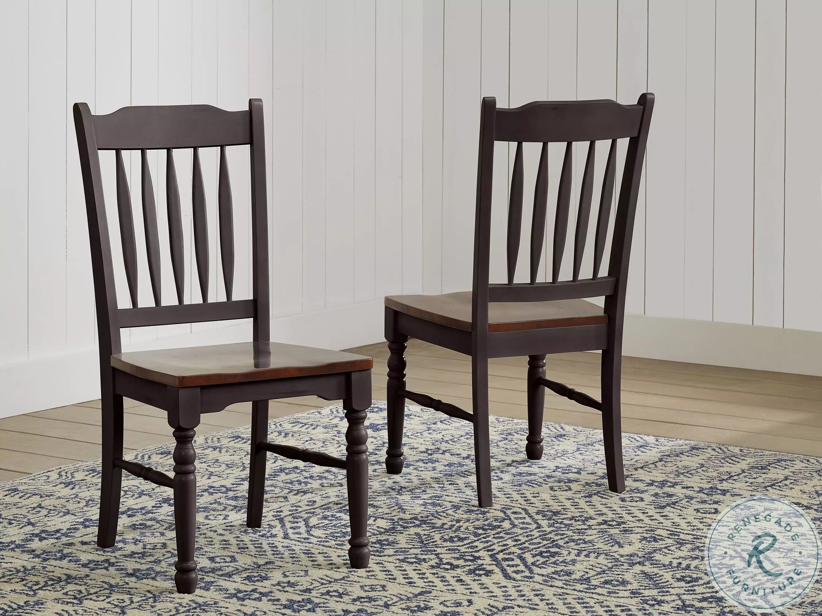 British Isles Oak Black Slat Back Side Chair Set of 2 From Home
