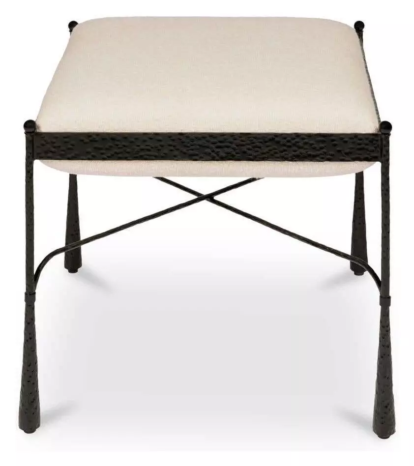 Laith Updated Traditional Cream Upholstered Black Iron Stool