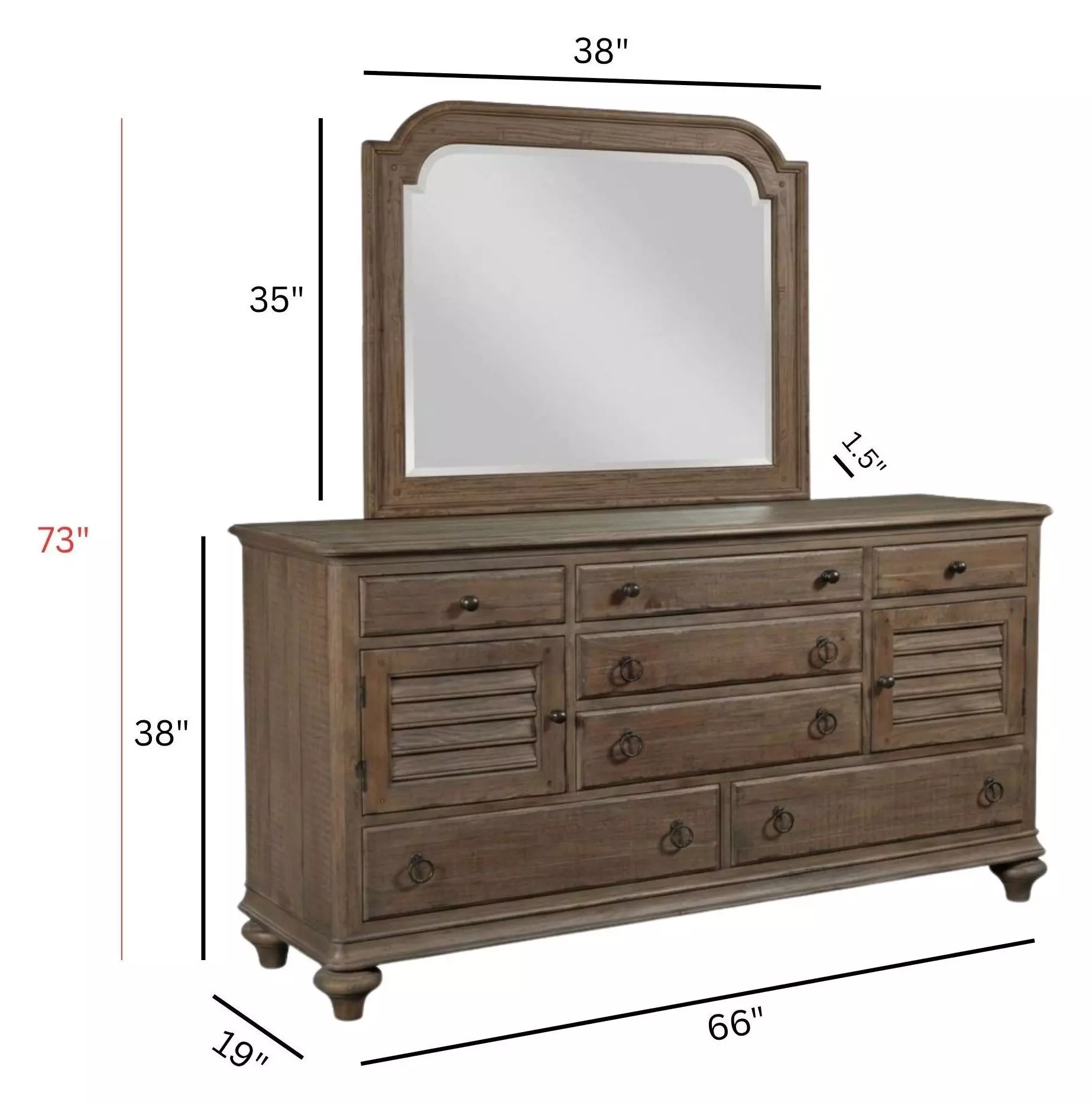 Homestead Pine Heather 7 Drawer Ellesmere Dresser with Rectangular Mirror
