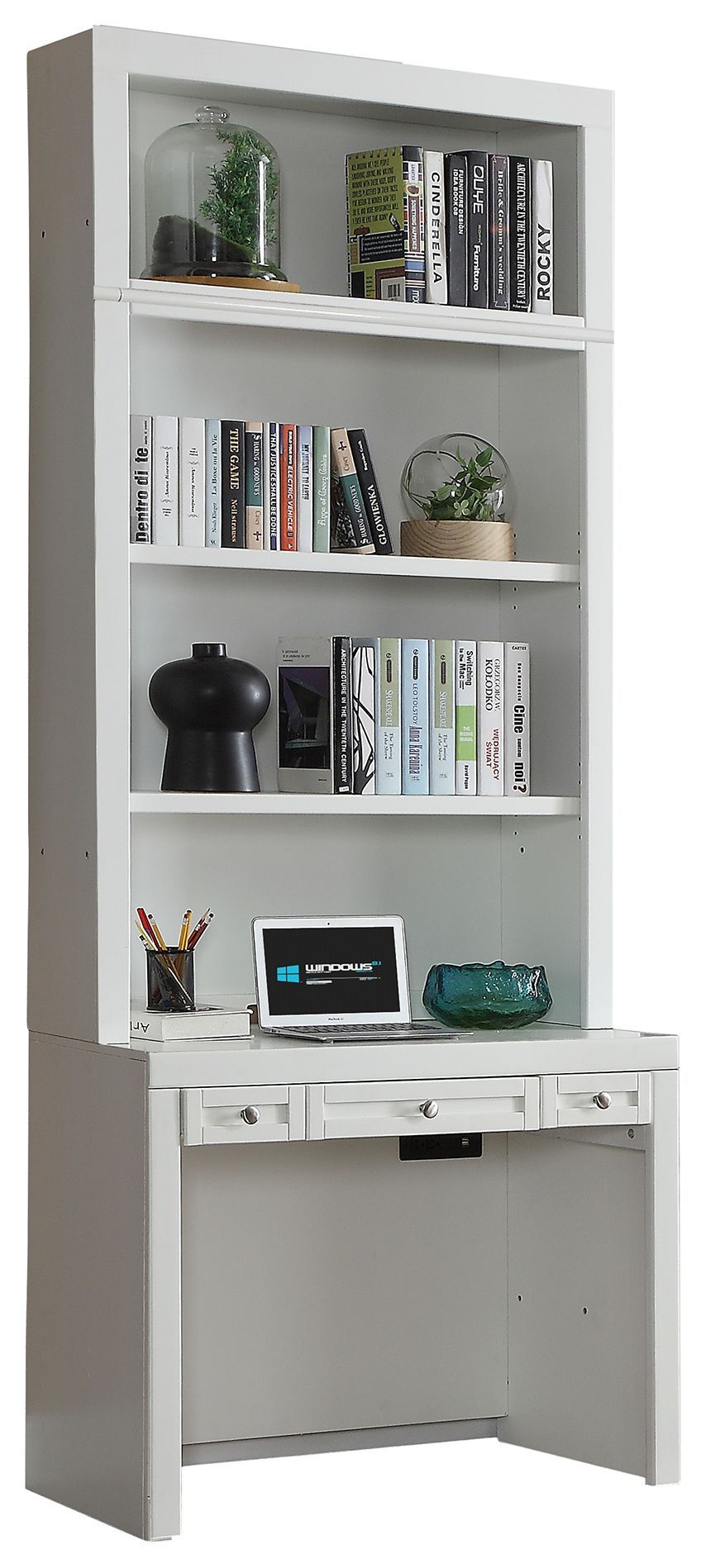 Catalina - Library Desk and Hutch - Cottage White, image size:854x1898