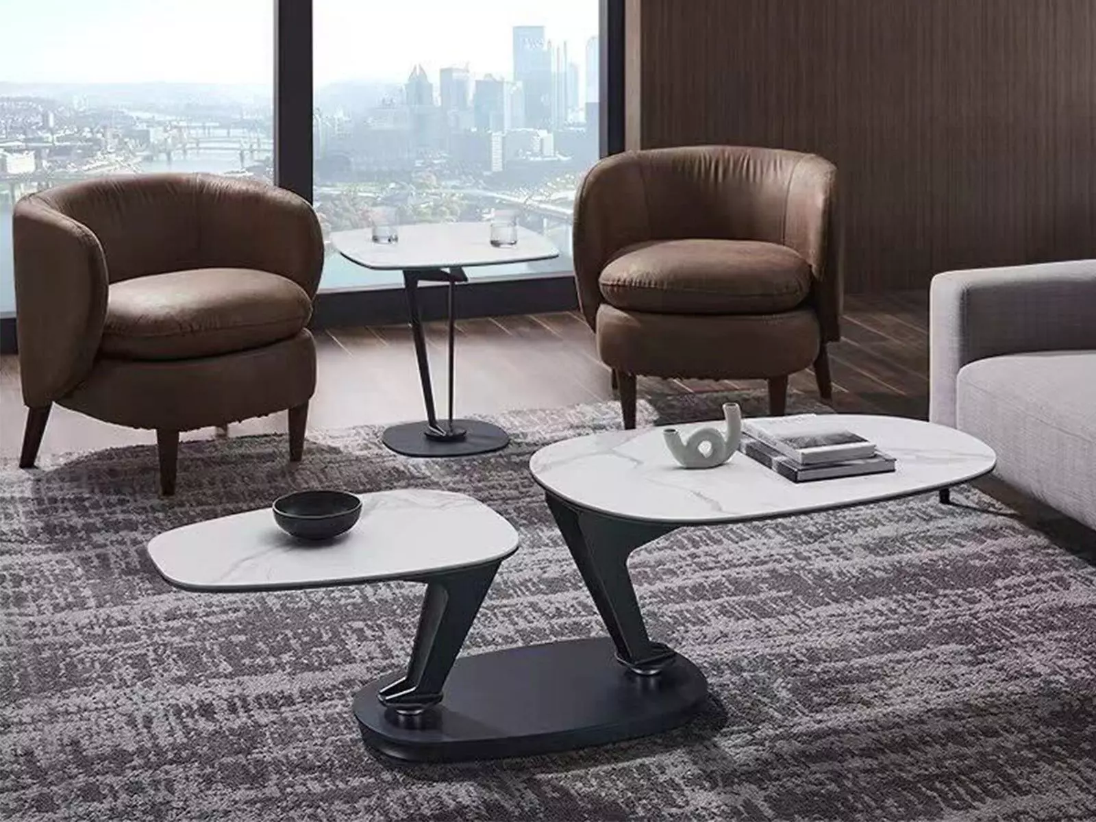 CB-230WM Leaf Swivel Coffee Table Marbled Porcelain, White