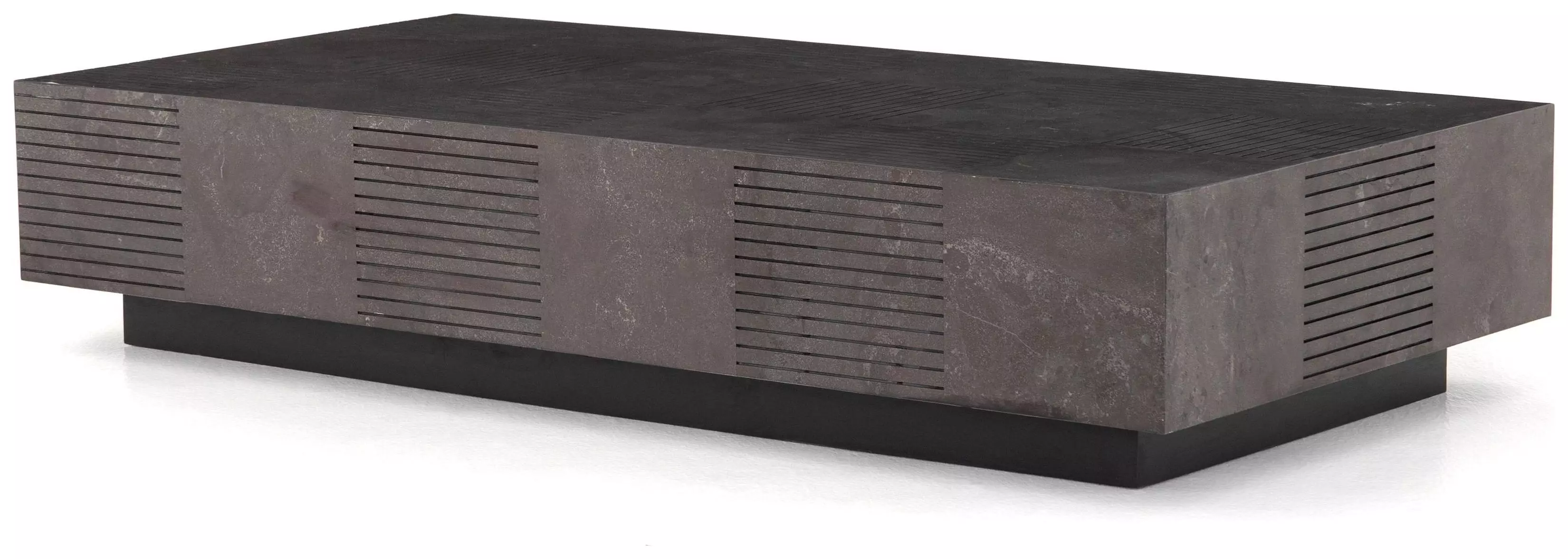Frane Industrial Loft Grey Bluestone Top Black Oak Wood Rectangular Block Coffee Table
