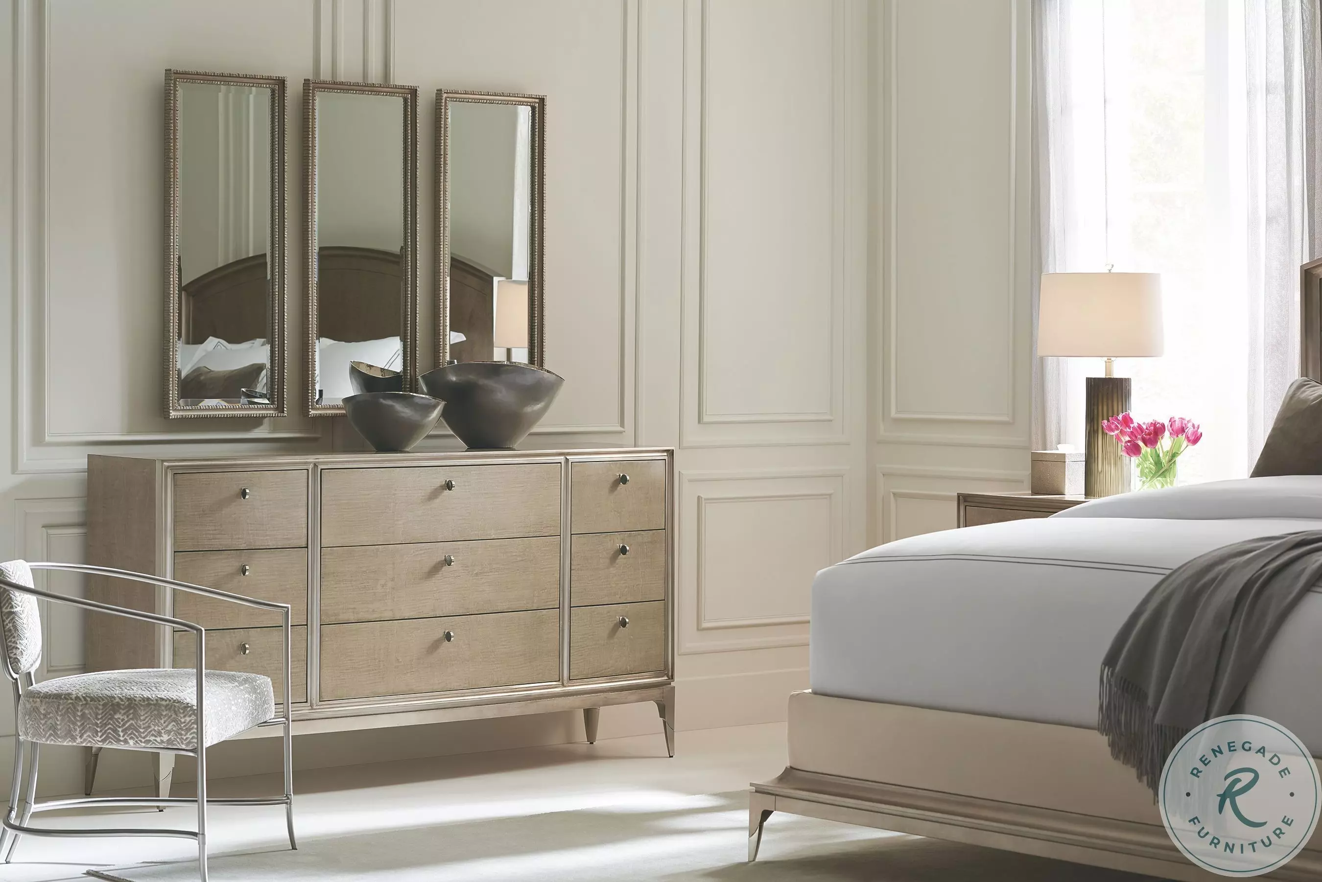 Caracole Classic Silver Leaf Nine Drawer Dresser from Caracole Classic Silver Leaf Nine Drawer Dresser from