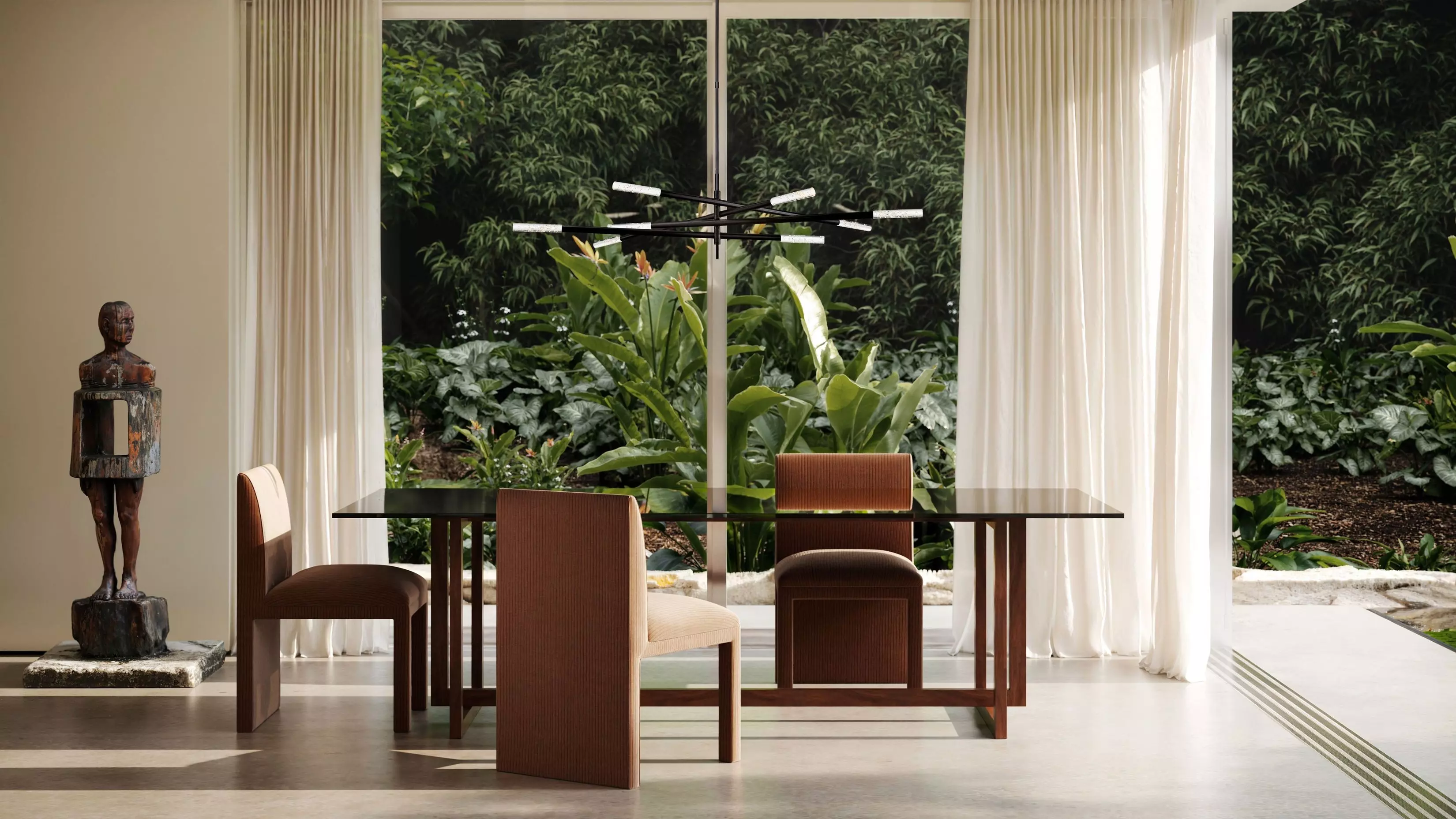 Wish You Were Here New Natural Walnut and Smoked Bronze Glass Top 84" Rectangular Dining Room Set