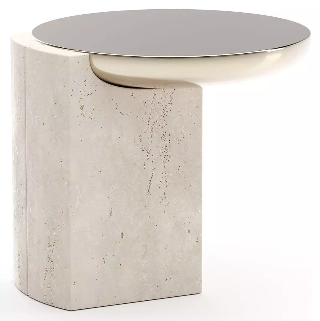 Overlap Travertine and Whisper of Gold Round Side Table from